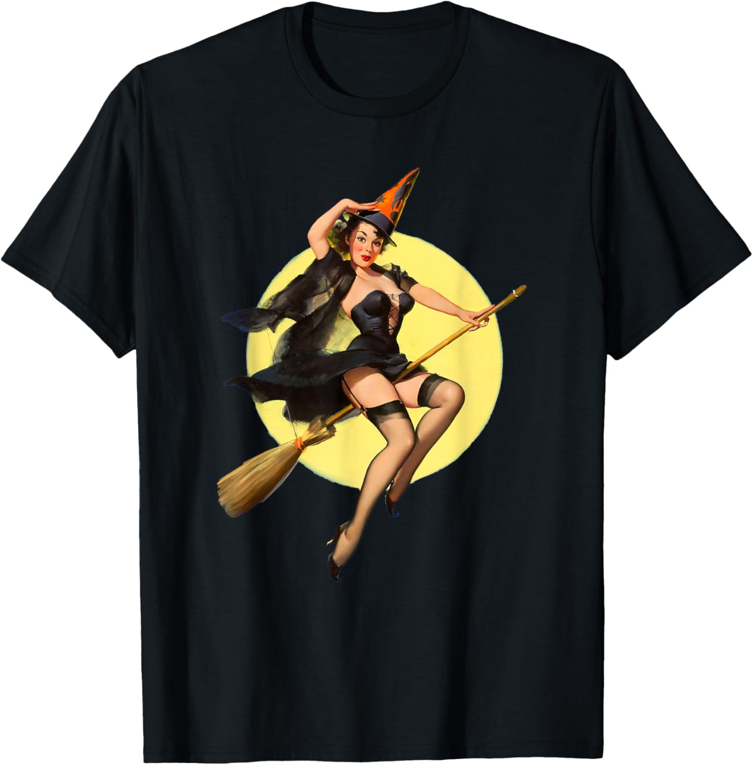 Vintage Pin Up Witch Halloween T-Shirt for Fun Spooky Style - 18