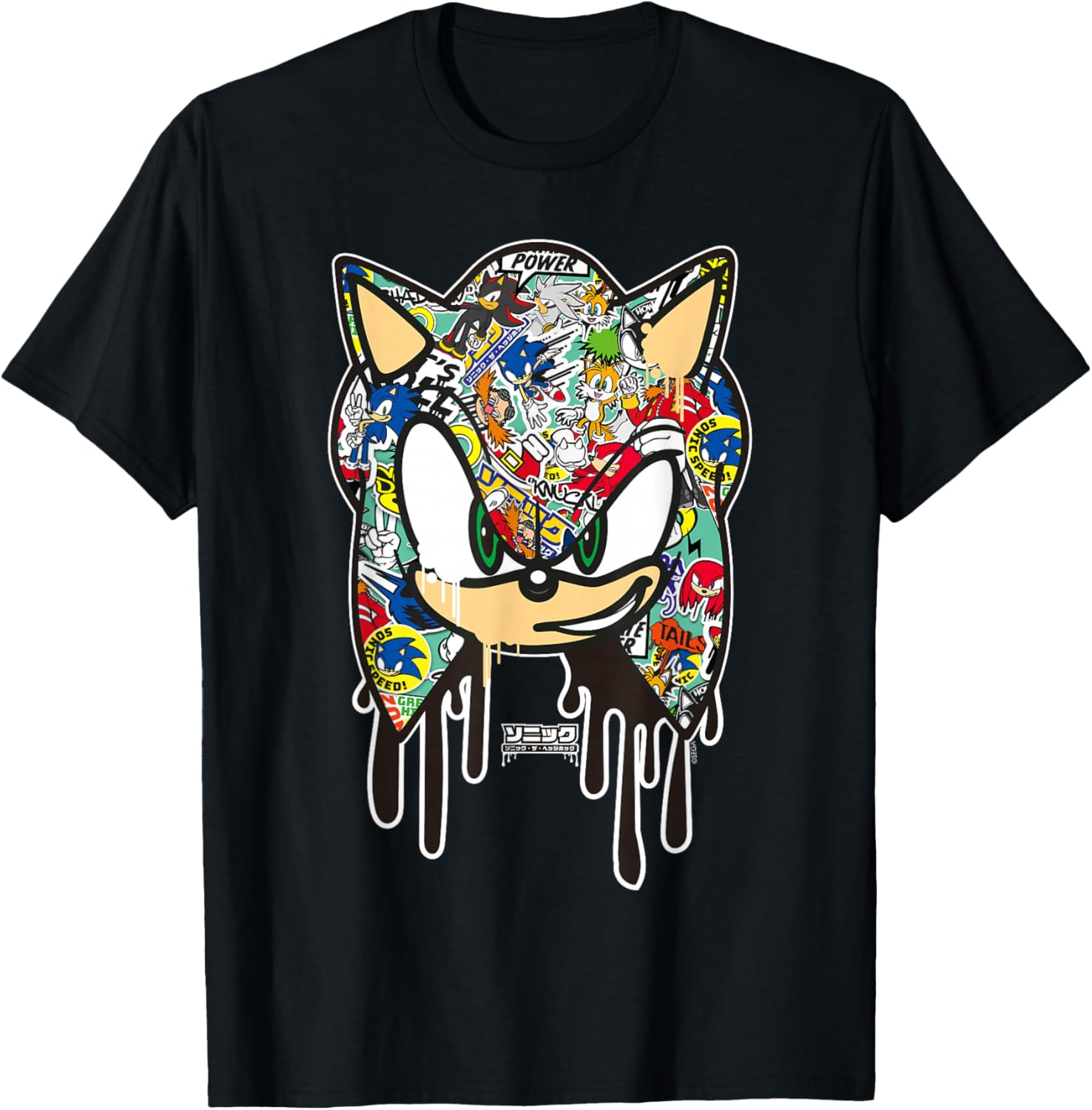 Sonic the Hedgehog Sticker T-Shirt for Fans of Cool Cartoon Style - 1
