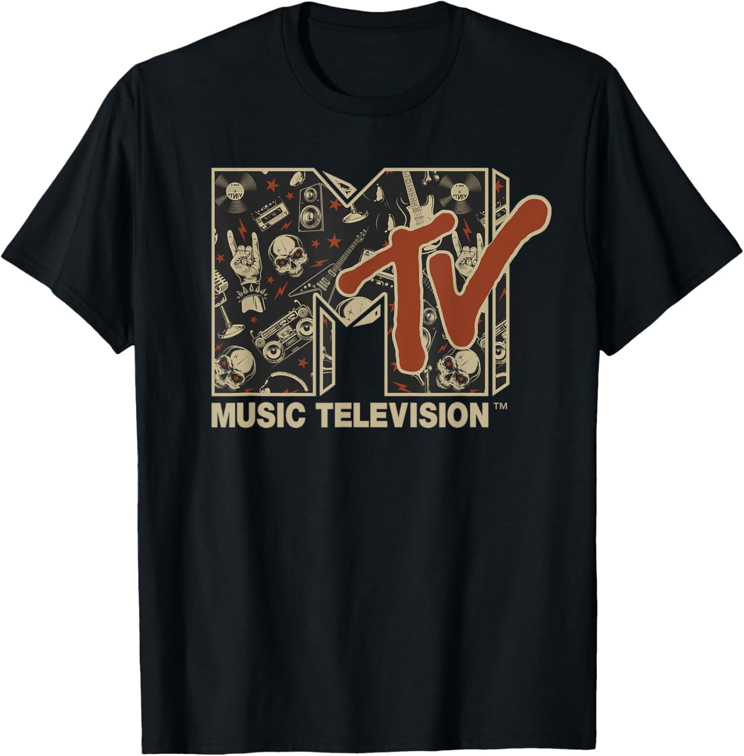 Mademark x MTV Vintage Rock n Roll Skull Guitar T-Shirt for Metal Fans - 20