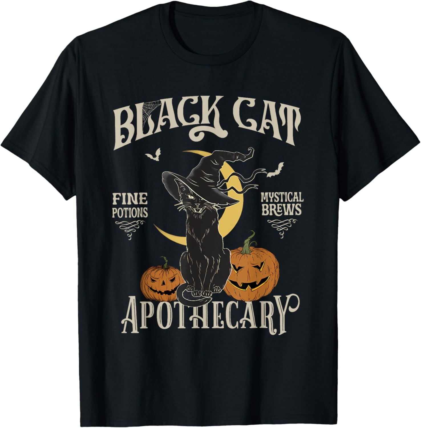 Retro Black Cat Salem Apothecary Halloween Costume T-Shirt for Fun Celebrations - 1