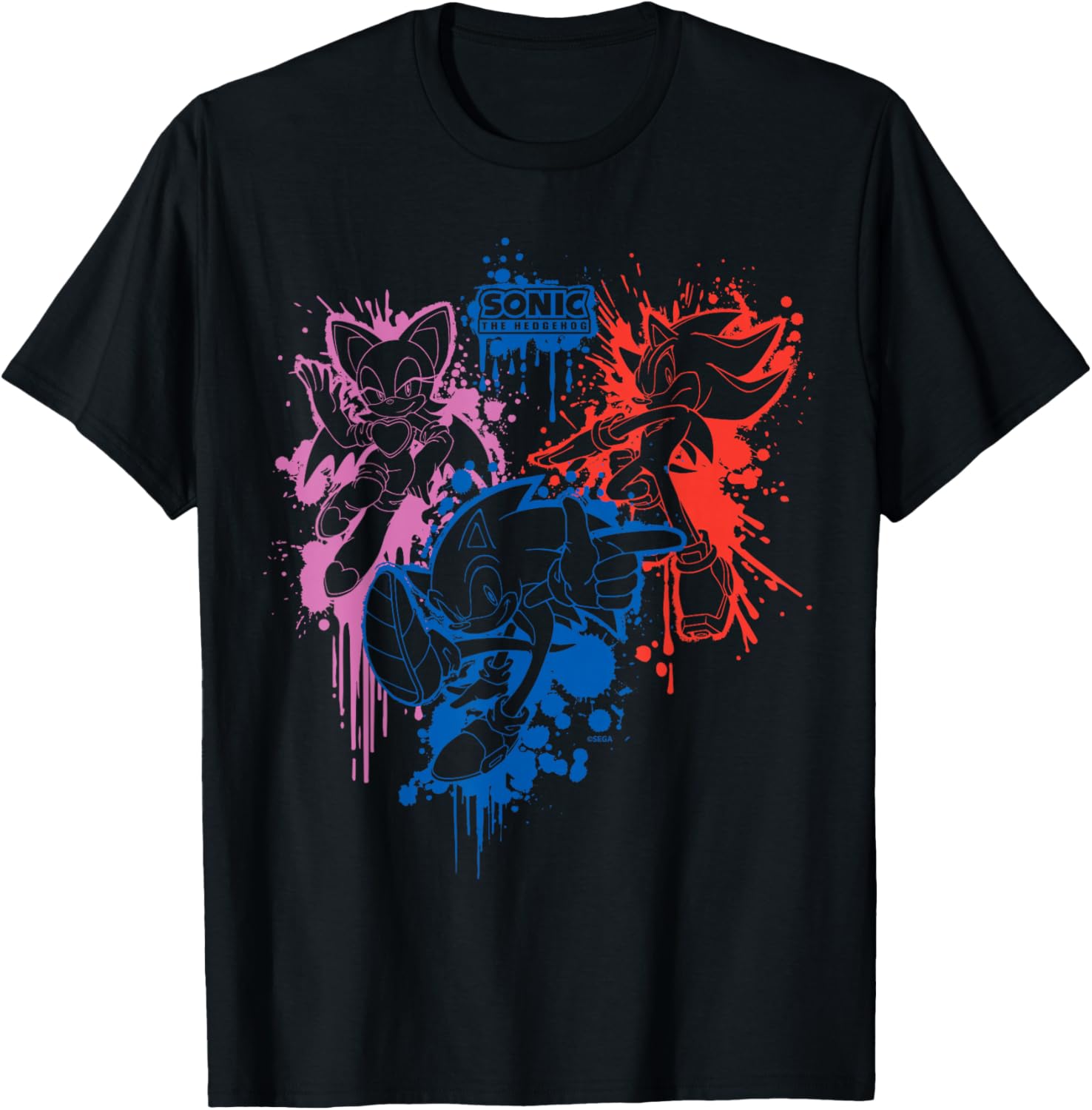 Sonic the Hedgehog Spray Paint T-Shirt Featuring Rouge Sonic and Shadow - 1
