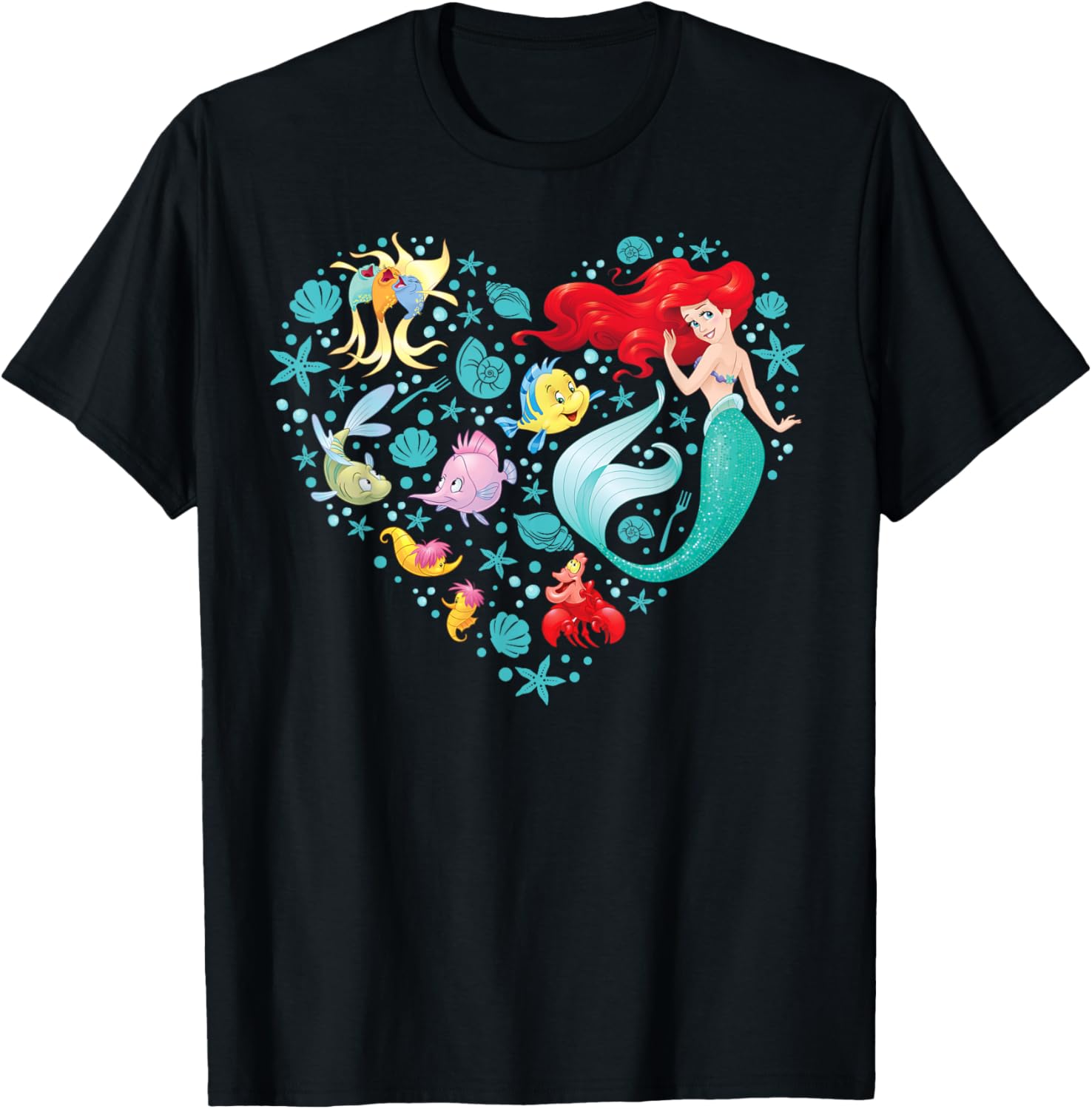 Disney Princess Ariel Flounder Sebastian Heart T-Shirt for Kids and Adults - 4