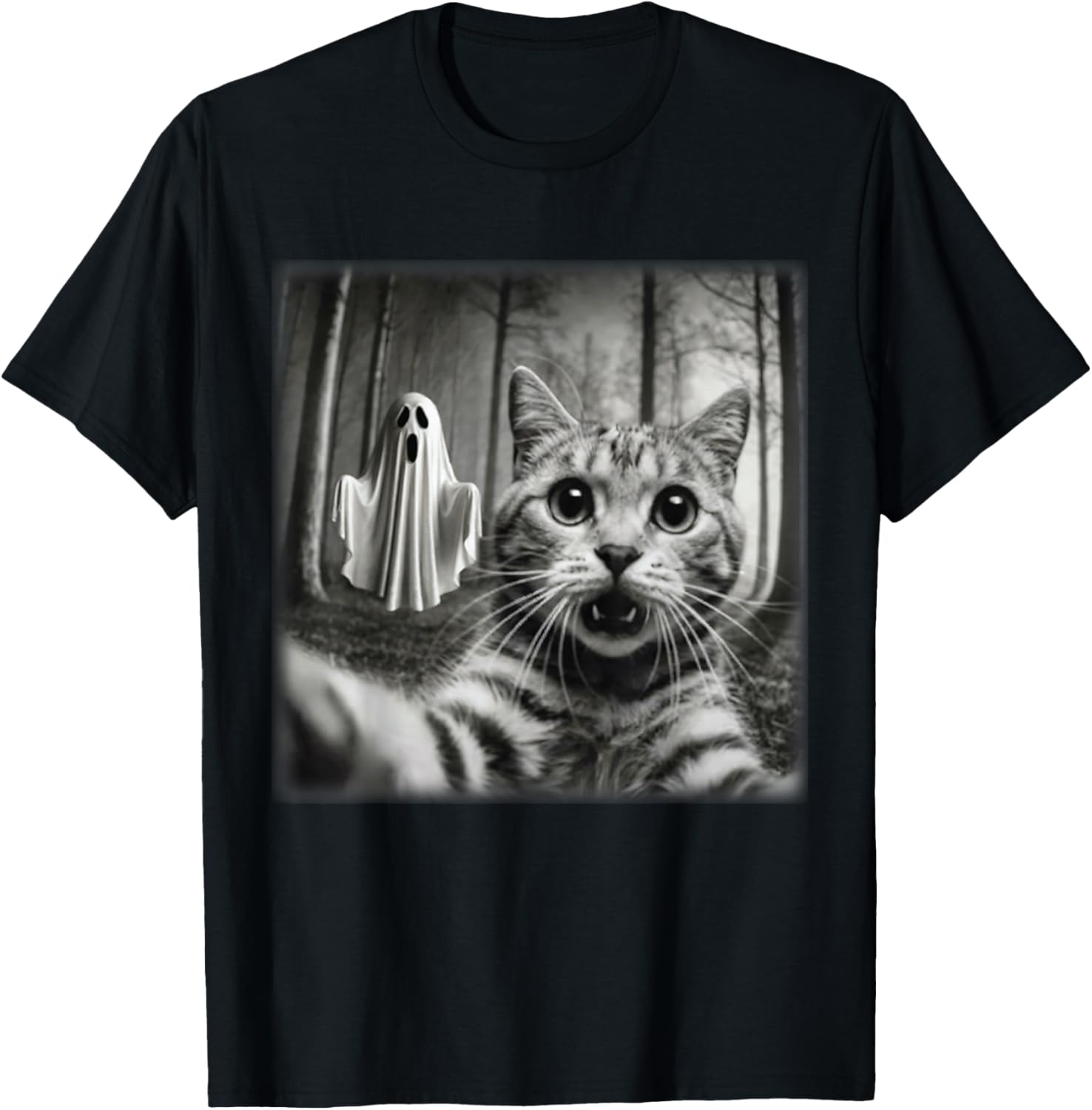 Funny Halloween Cat Selfie T-Shirt for Spooky Cat Lovers - 1