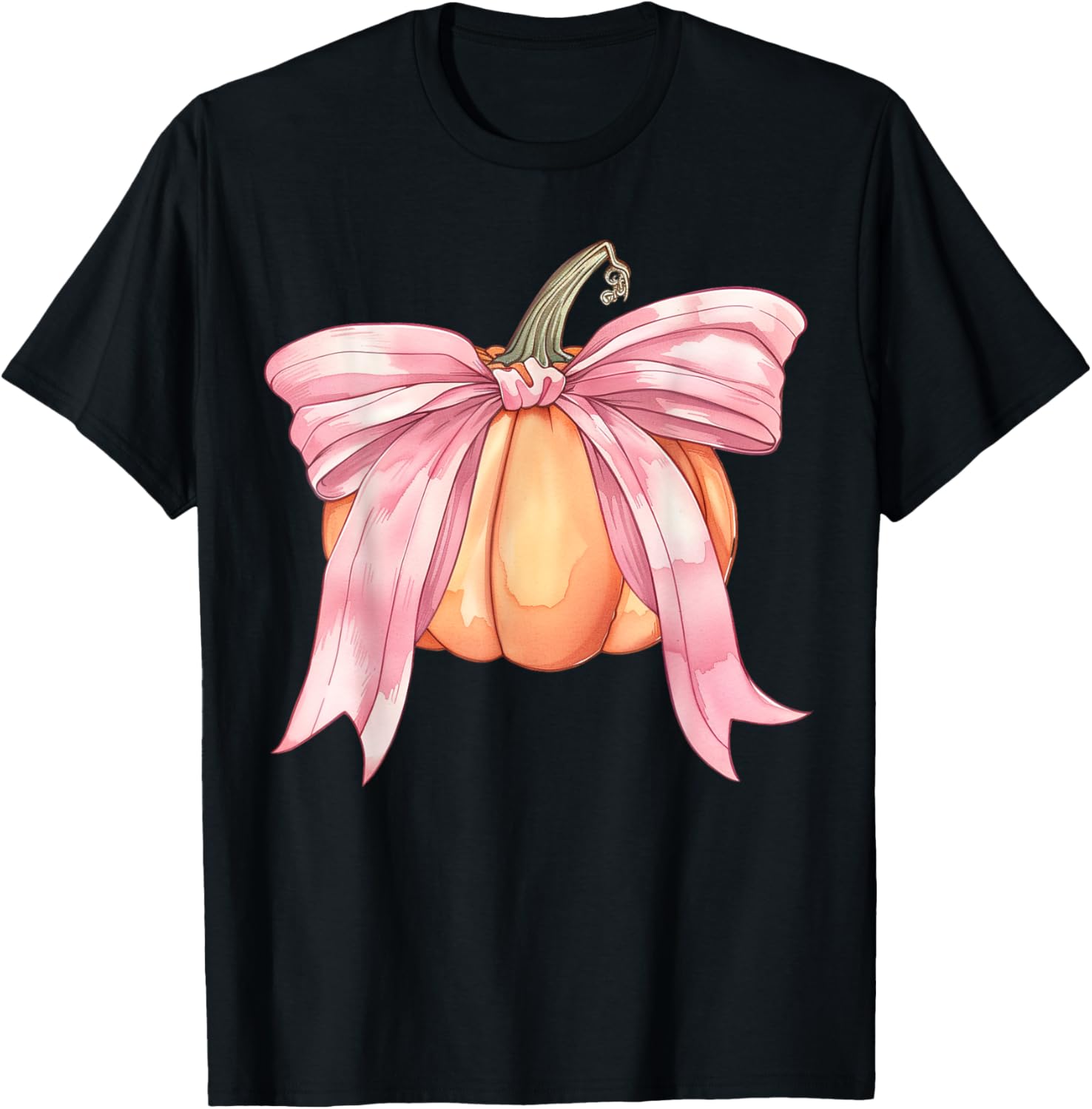 Coquette Autumn Pumpkin Pink Bow Women's T-Shirt for Halloween Fun - 1