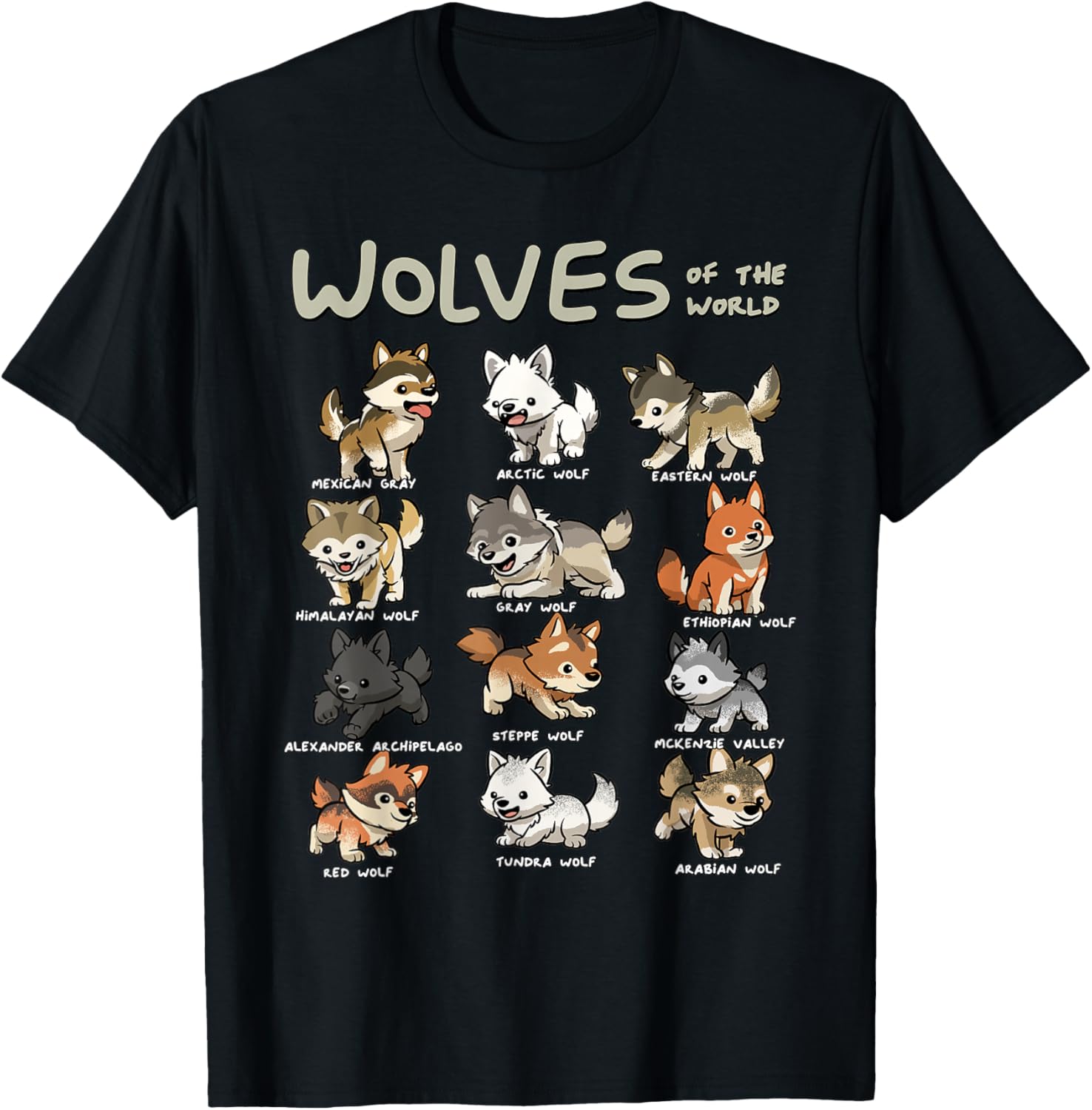 Charming Chibi Wolf T-Shirt for Animal Lovers - Cute Wolves Design - 1