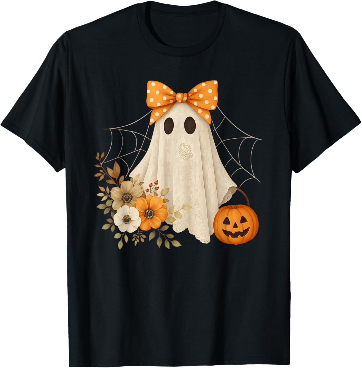 Coquette Ghost Halloween Flower Lace T-Shirt for a Spooky Look - 4