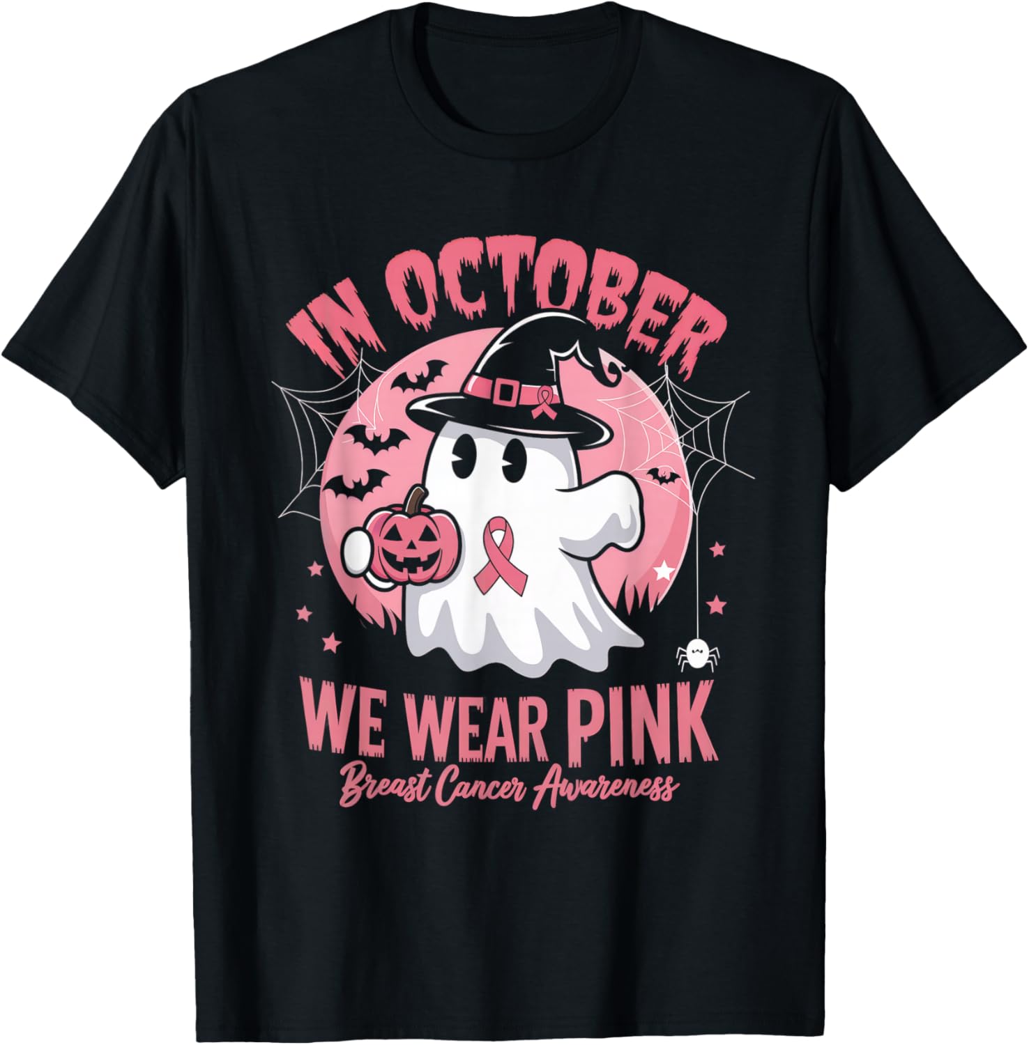 Breast Cancer Awareness Pink Halloween T-Shirt for Women - 1
