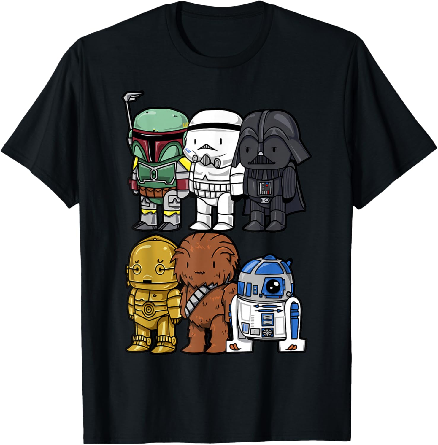 Star Wars Chibi Graphic T-Shirt featuring Boba Fett, Vader, Chewie & Trooper - 7