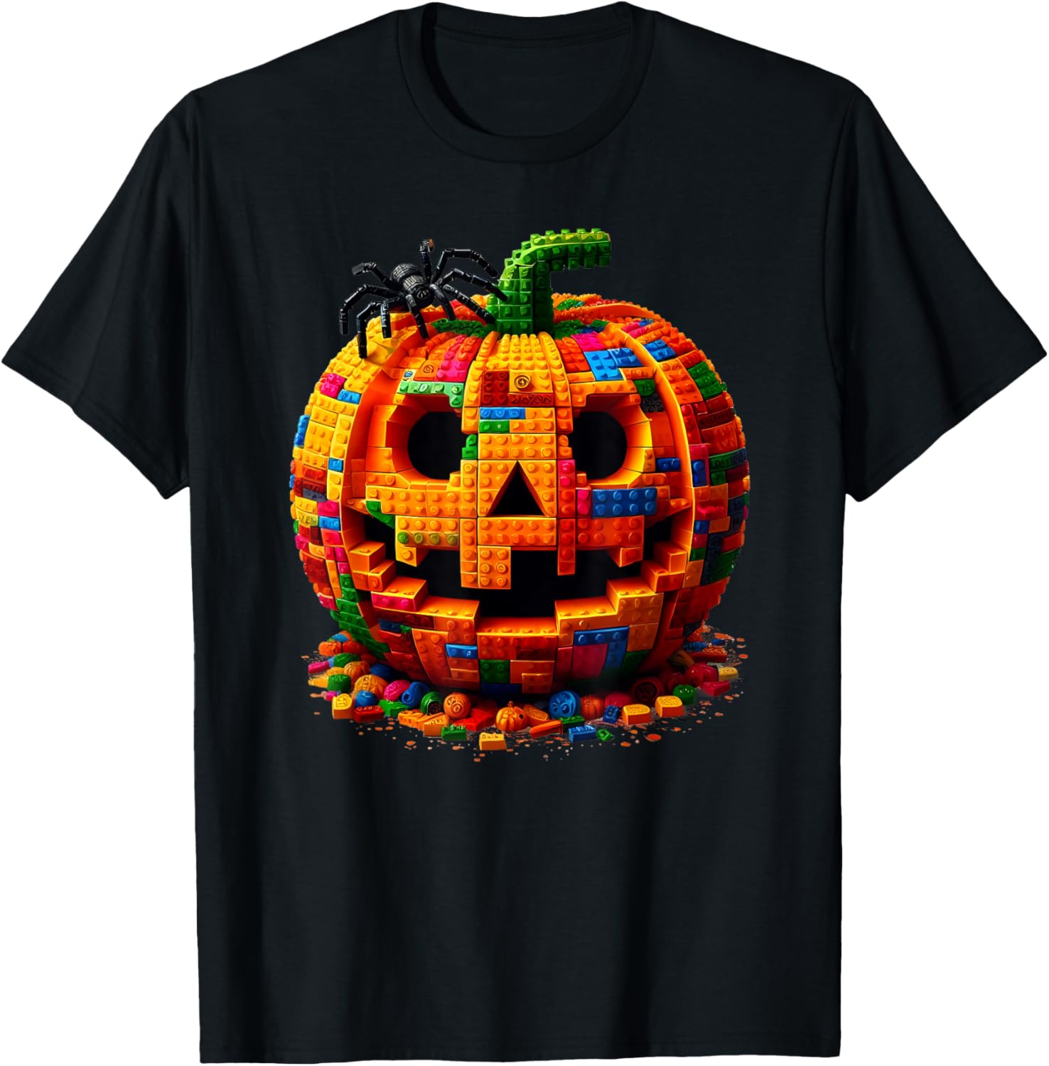 Halloween Master Builder Pumpkin T-Shirt for Kids with Fun Block Design - 1