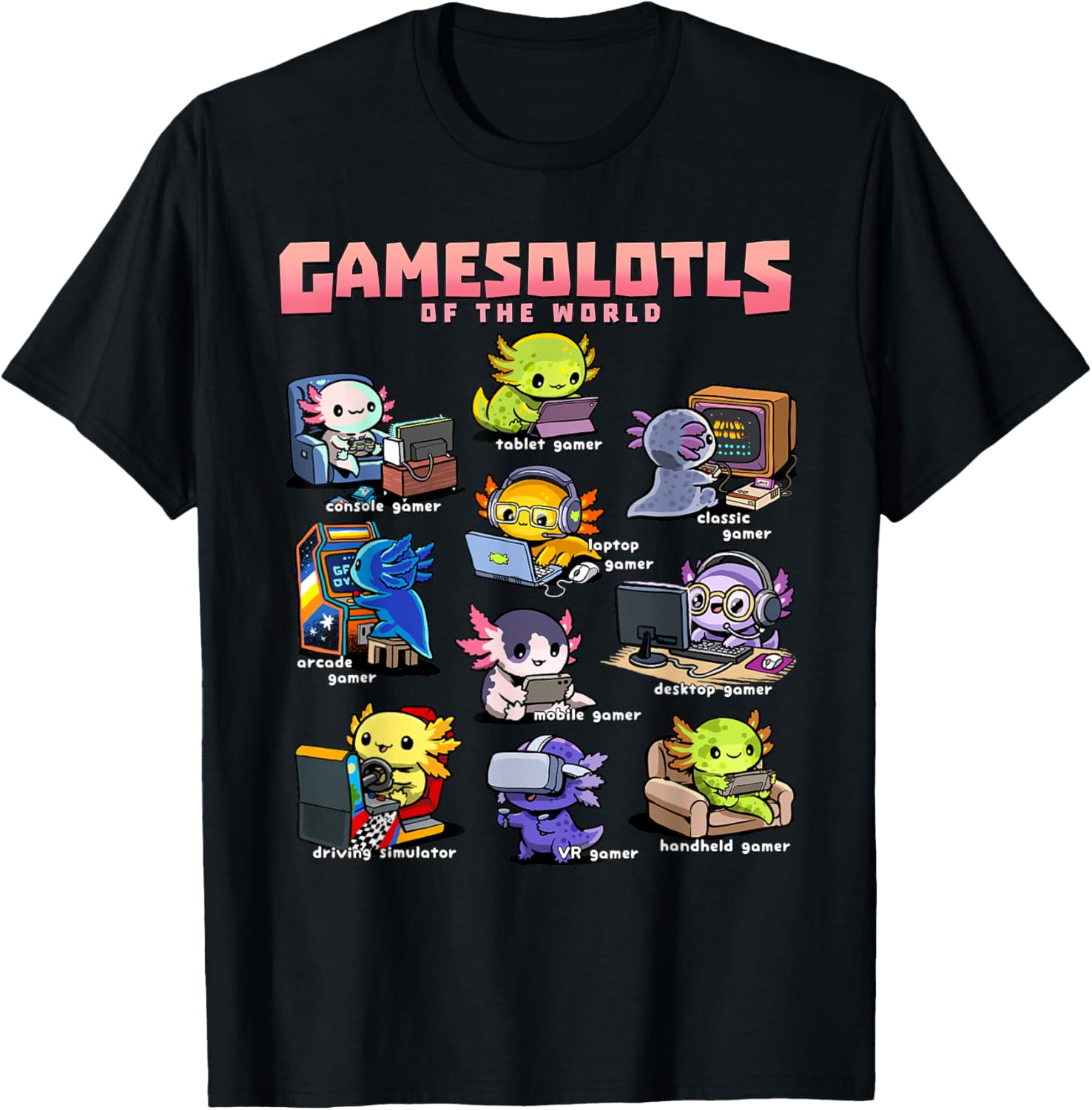 Diverse Gamer Axolotl Collection T-Shirt for Fun Game Lovers - 10