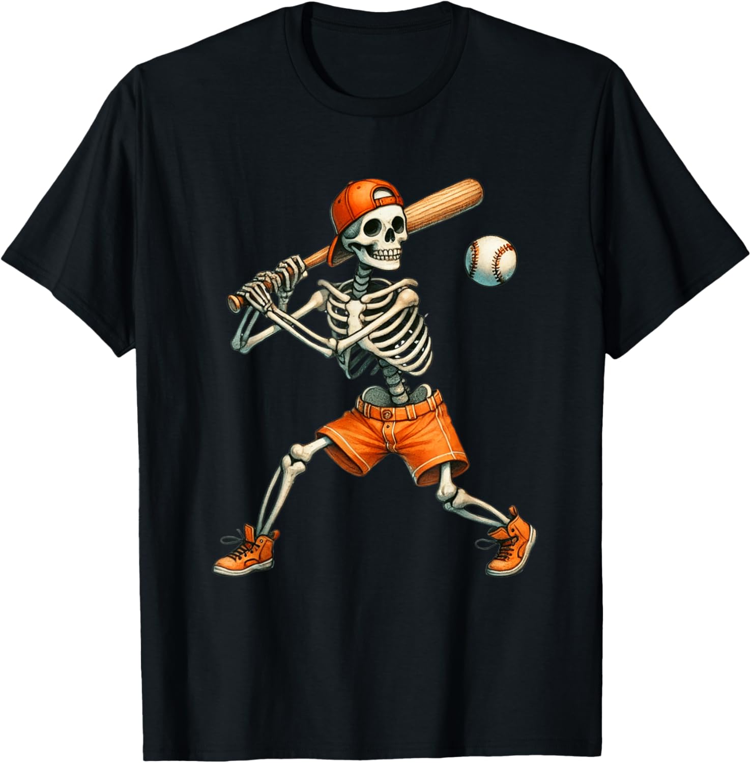 Funny Skeleton Baseball T-Shirt for Halloween Fun - Boys and Men Sizes - 8