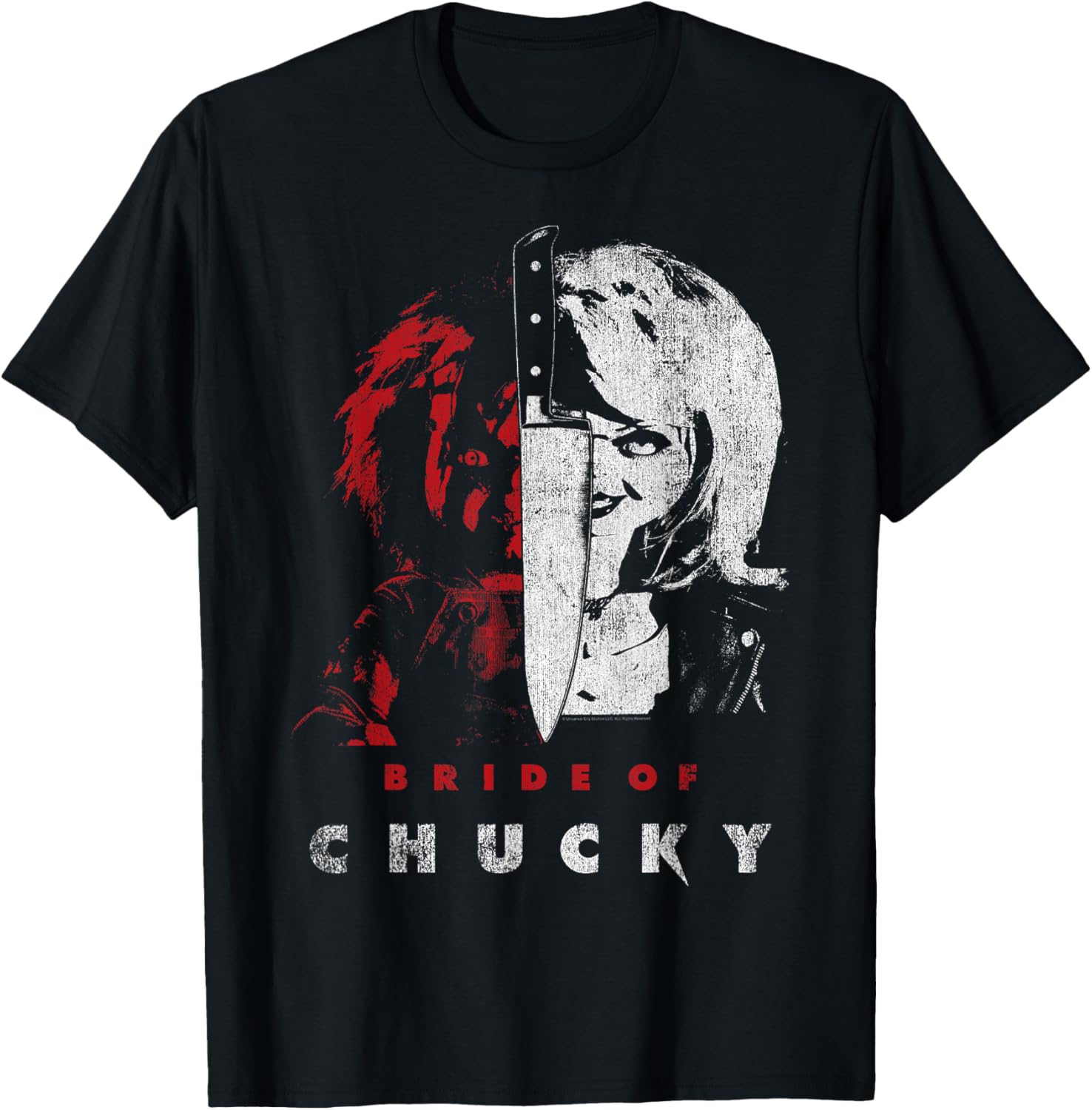 Child's Play Bride of Chucky Split Portrait T-Shirt for Horror Fans - 1
