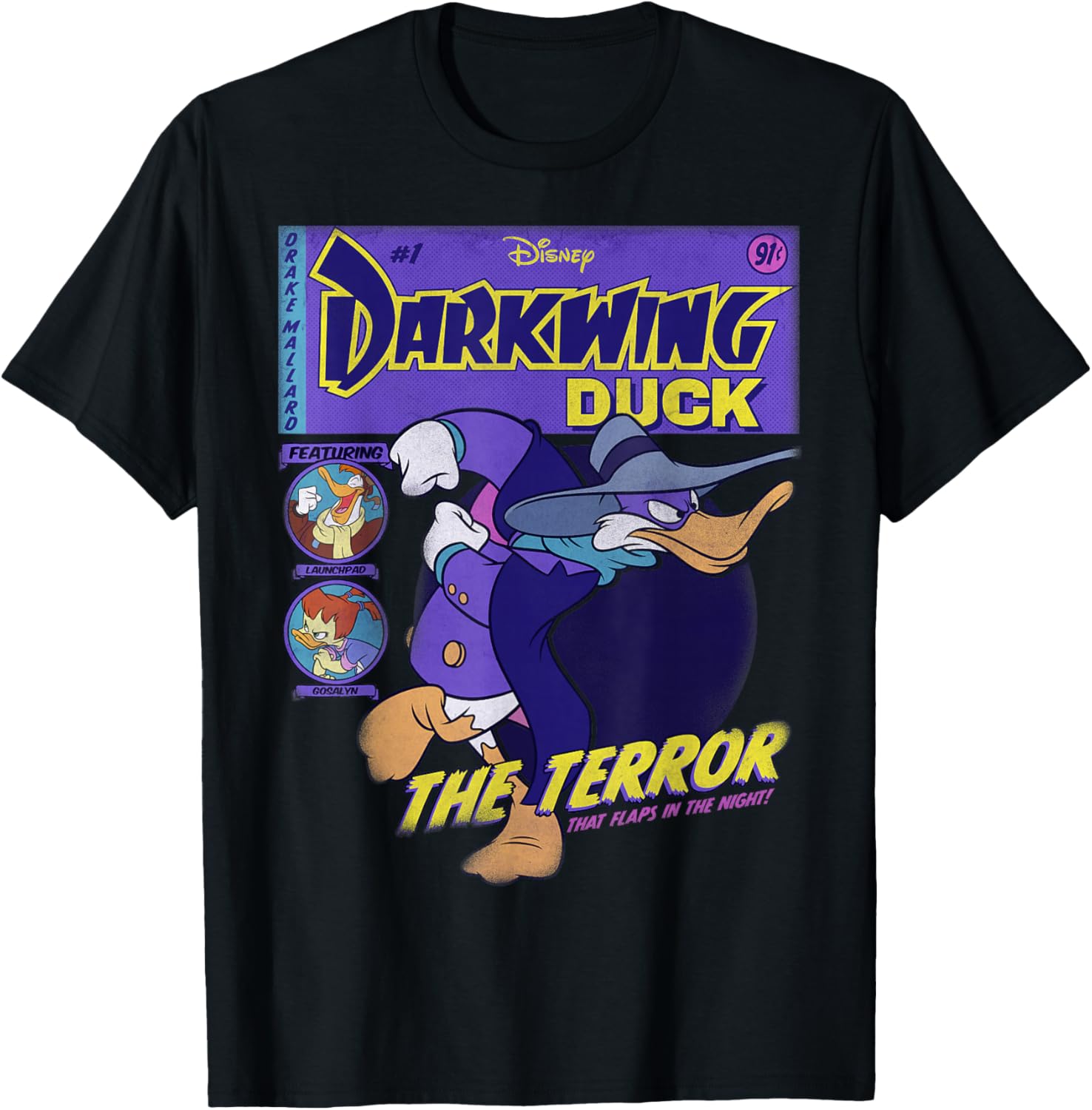 Disney Darkwing Duck Black T-Shirt for Adults Classic Fit Crew Neck - 3