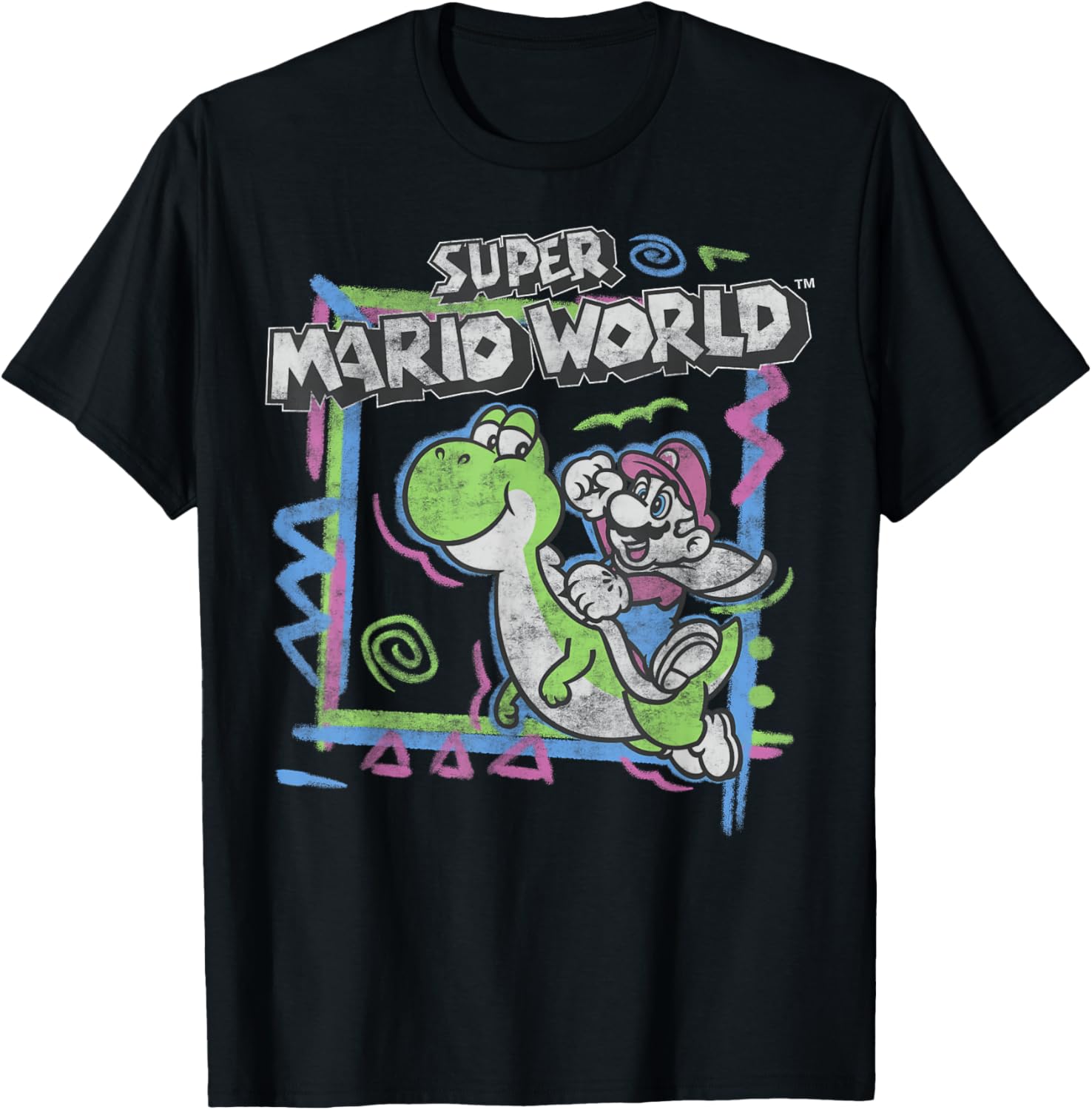 Retro Super Mario World Neon Yoshi Ride T-Shirt for Gamers and Fans - 4