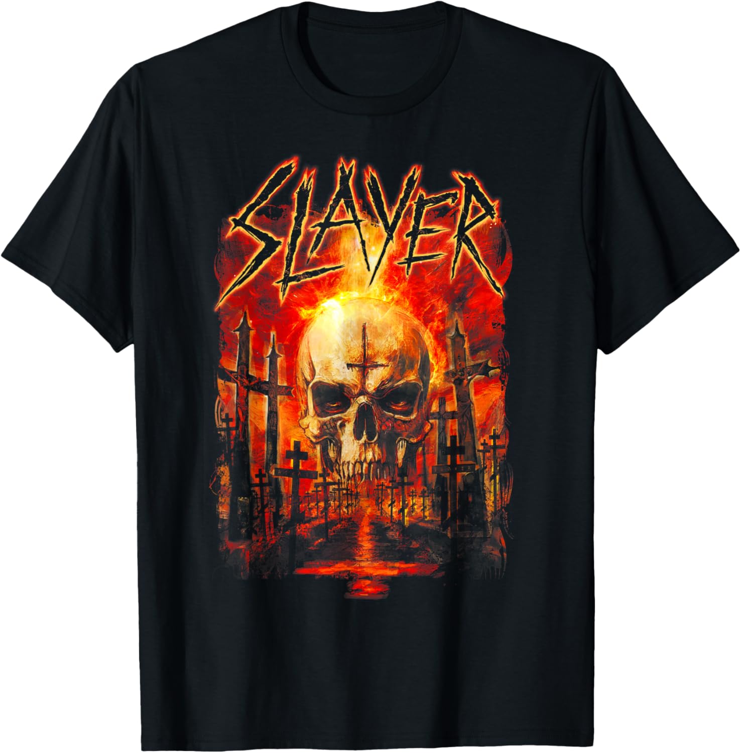 Slayer Flaming Skull Graveyard T-Shirt for Rock Fans and Music Lovers - 1
