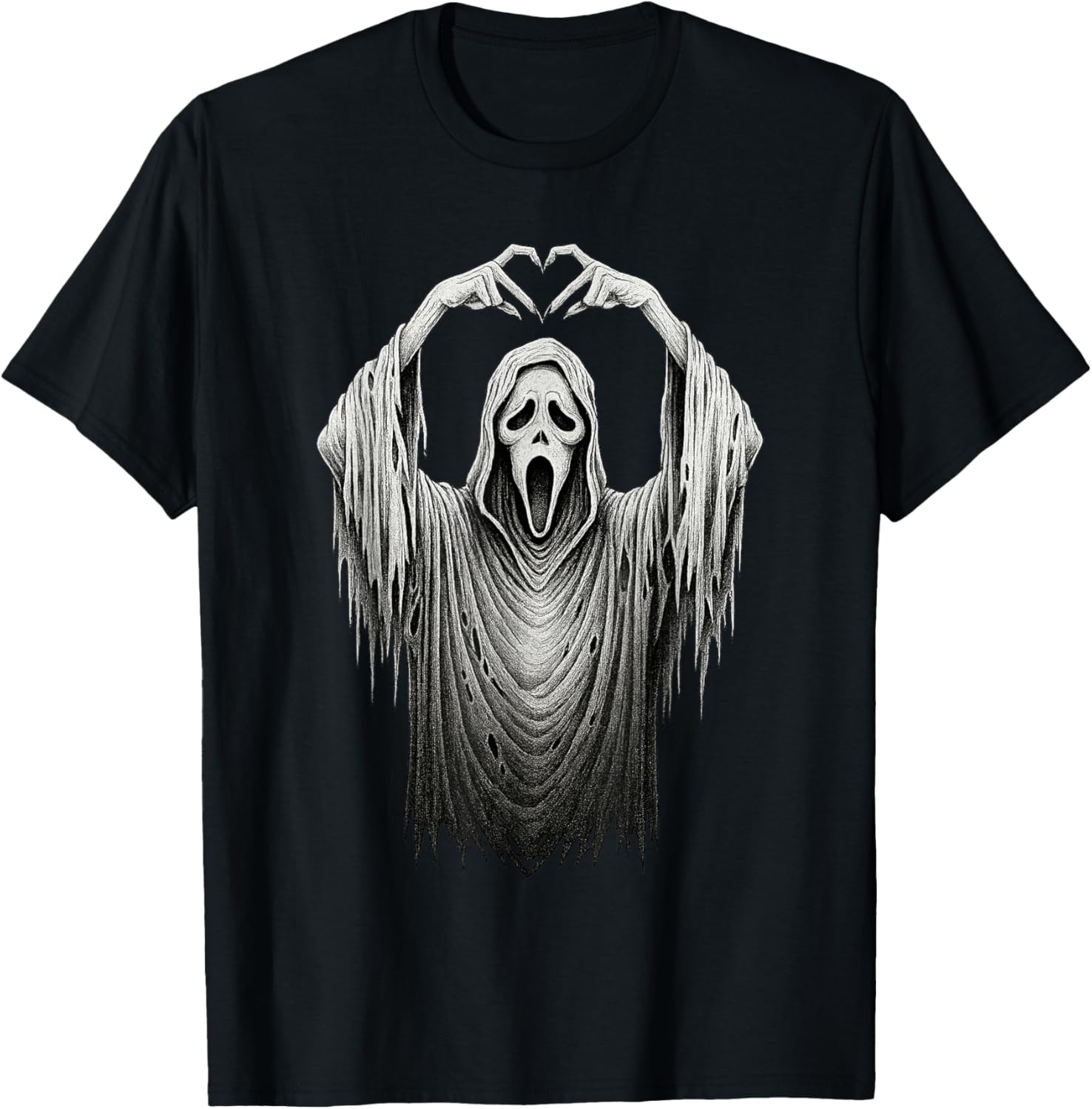 Vintage Ghost Face Heart Sign T-Shirt for Halloween Lovers - 24