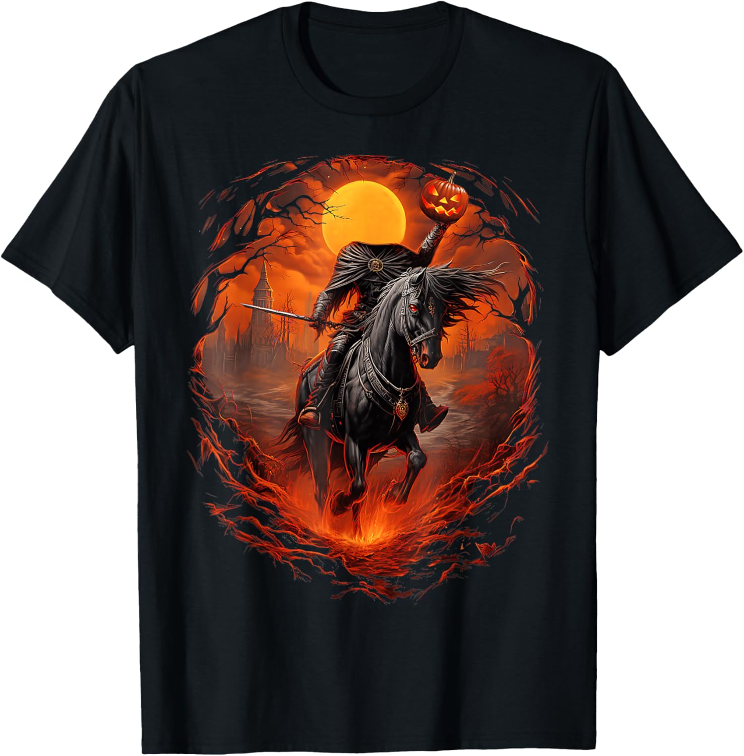 Spooky Pumpkin Headless Horseman Halloween T-Shirt for Festive Fun - 1