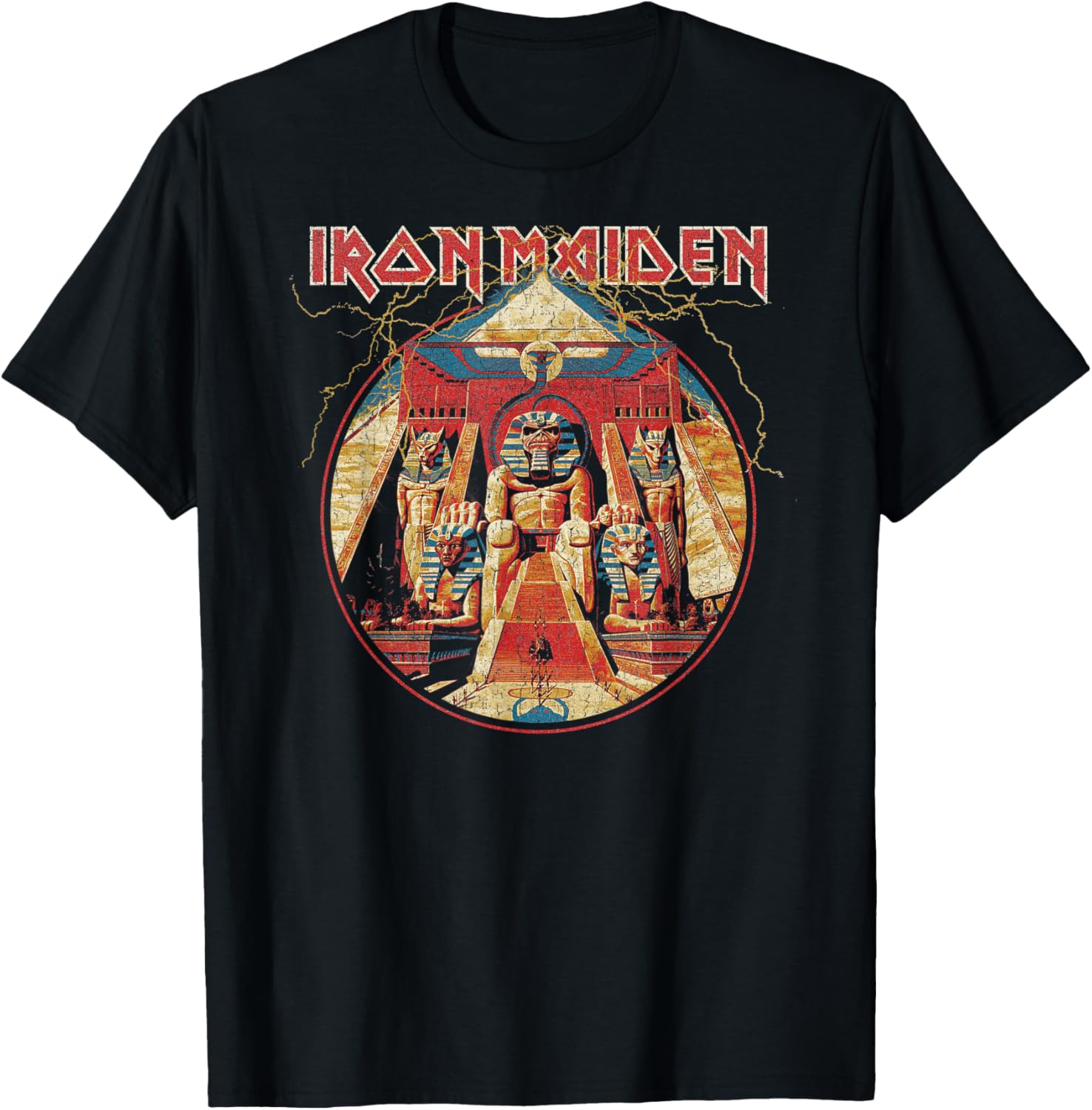Iron Maiden Powerslave Lightning Circle T-Shirt for Music Fans - 1