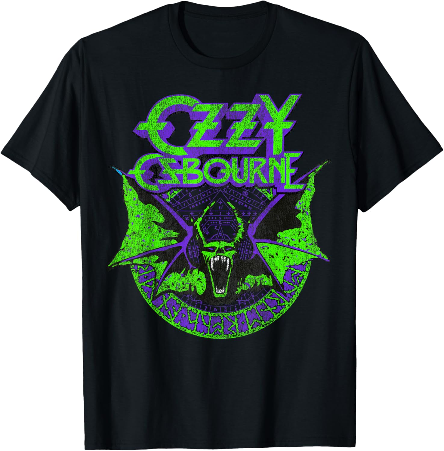 Ozzy Osbourne Bat Circle Neon V2 T-Shirt for Music Fans and Collectors - 1