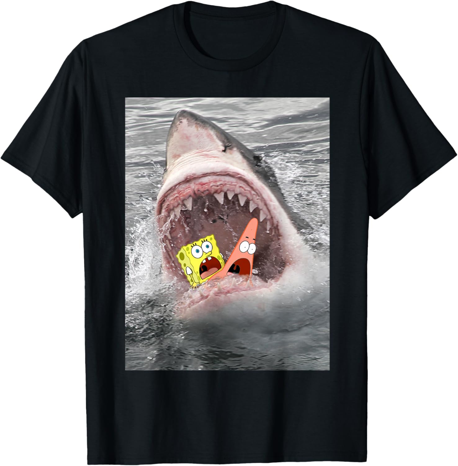 Spongebob SquarePants Shark Attack Funny T-Shirt for Cartoon Fans - 4