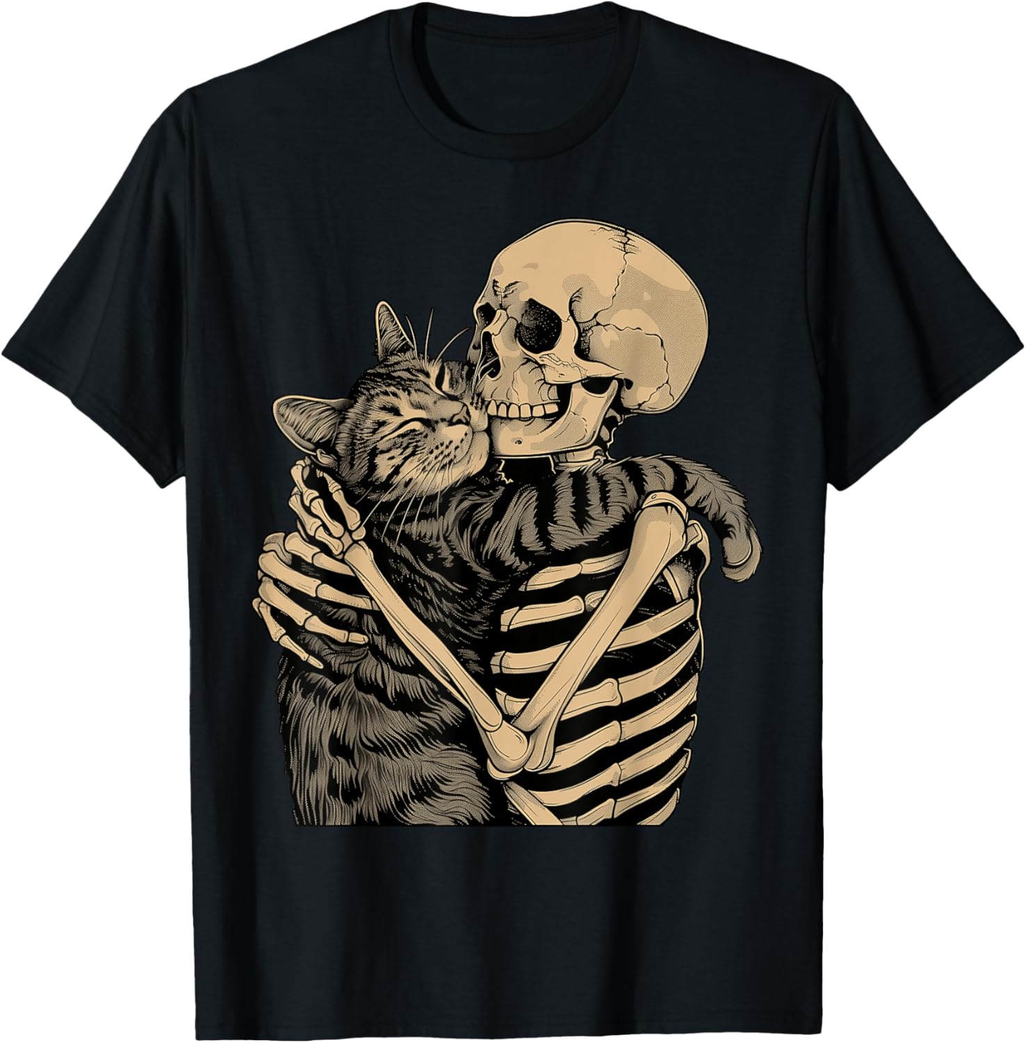Skeleton Cat Hugging T-Shirt for Cat Lovers and Cat Moms/Dads - 1
