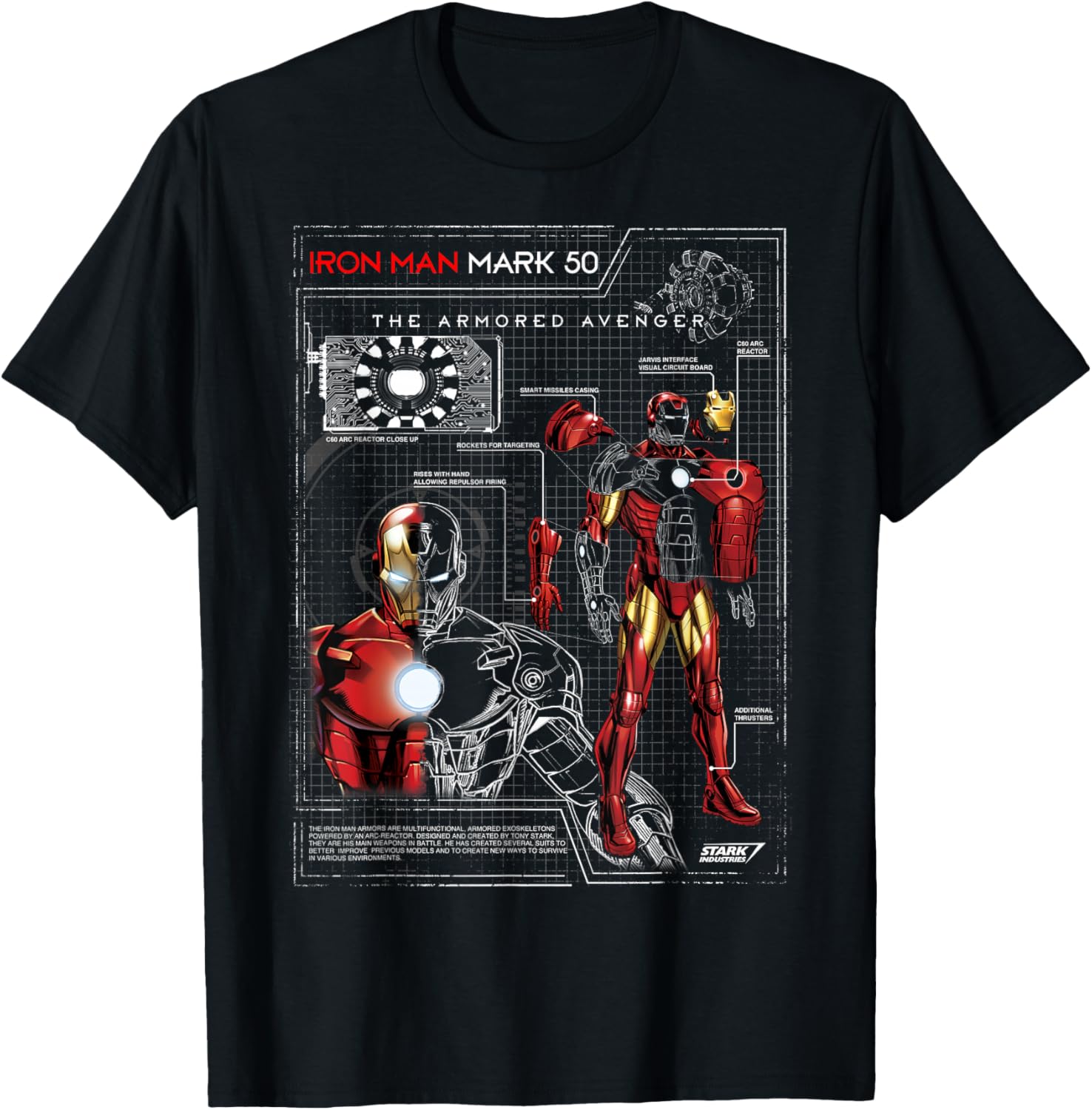 Iron Man Armor Plated Suit Blueprint Schematic Graphic T-Shirt for Fans - 2