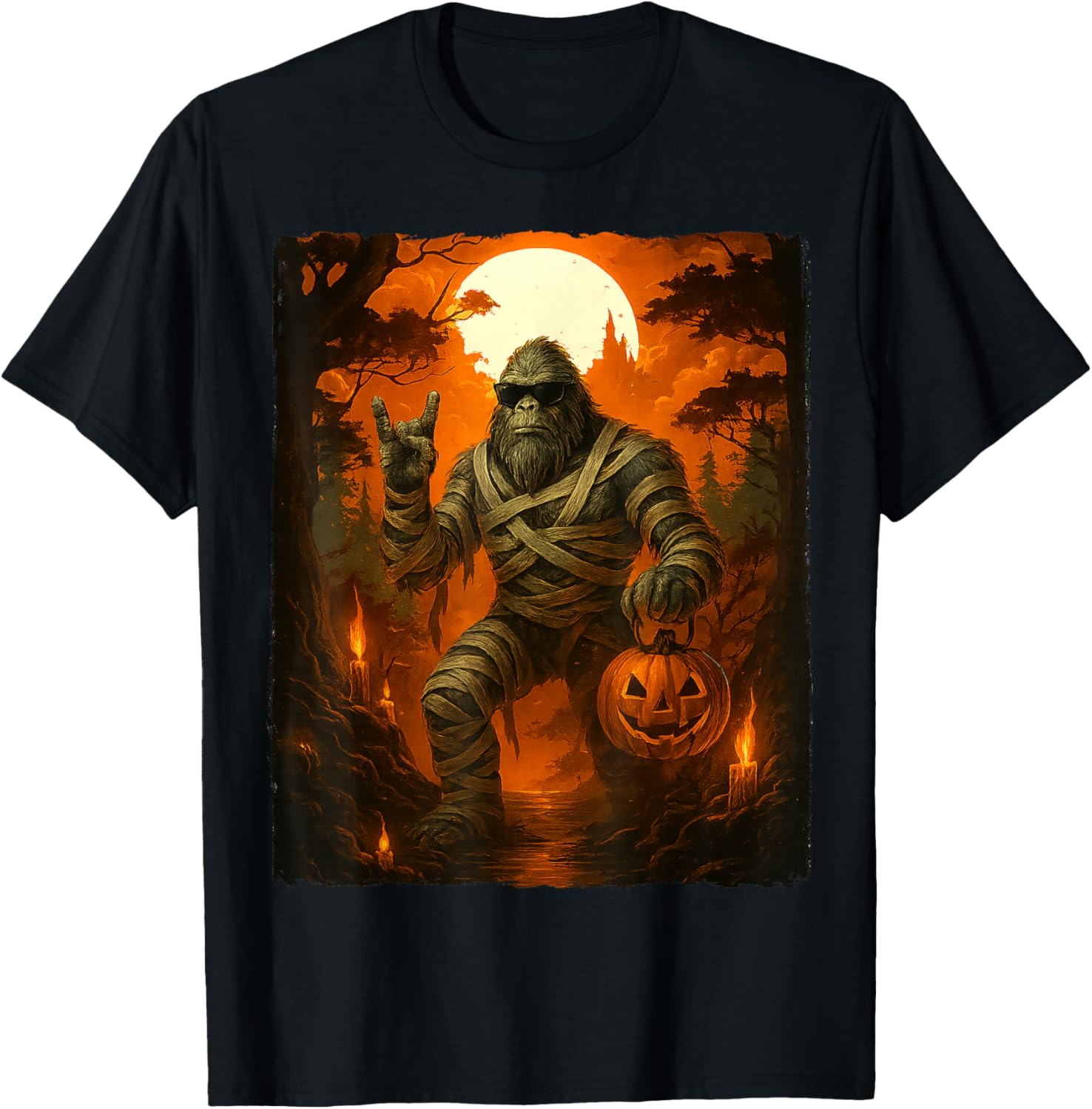 Funny Jack O Lantern Mummy Bigfoot Halloween T-Shirt for Men - 1