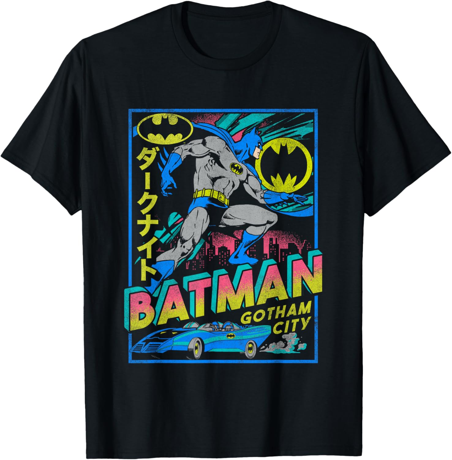 DC Comics Batman Neon Gotham City Kanji Poster T-Shirt for Fans - 1