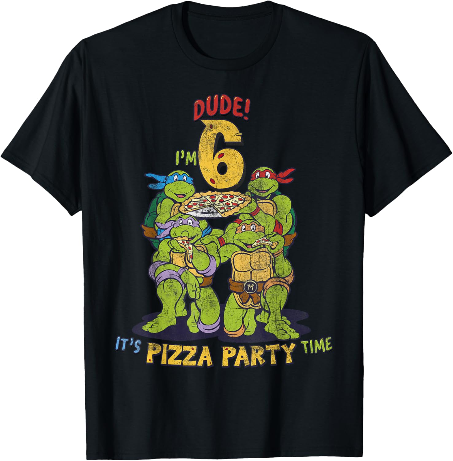 Cool TMNT I'm 6 Dude Pizza Birthday Party T-Shirt for Kids - 5