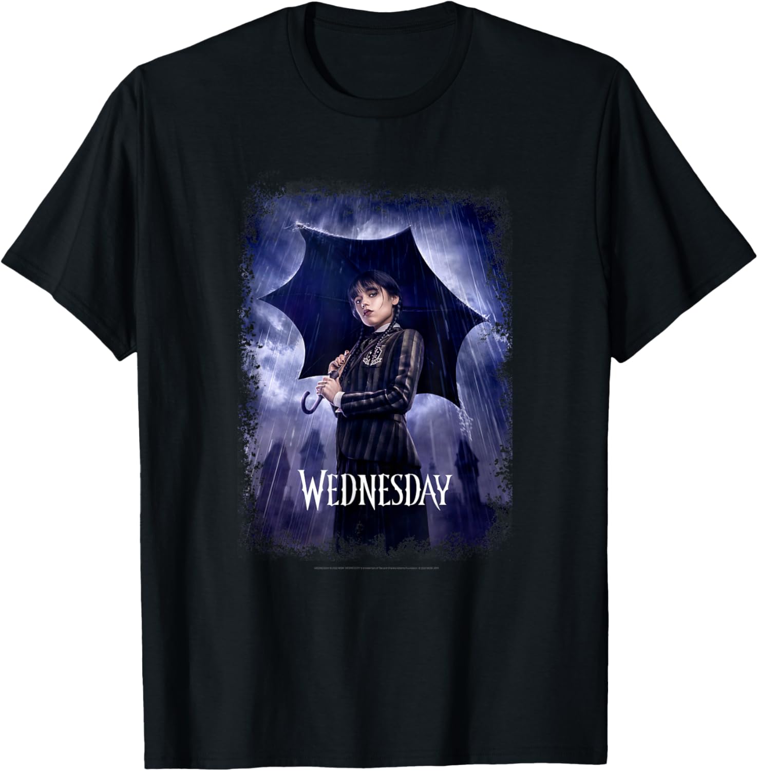 Wednesday Black Umbrella Rain Portrait T-Shirt for Fashion Lovers - 9
