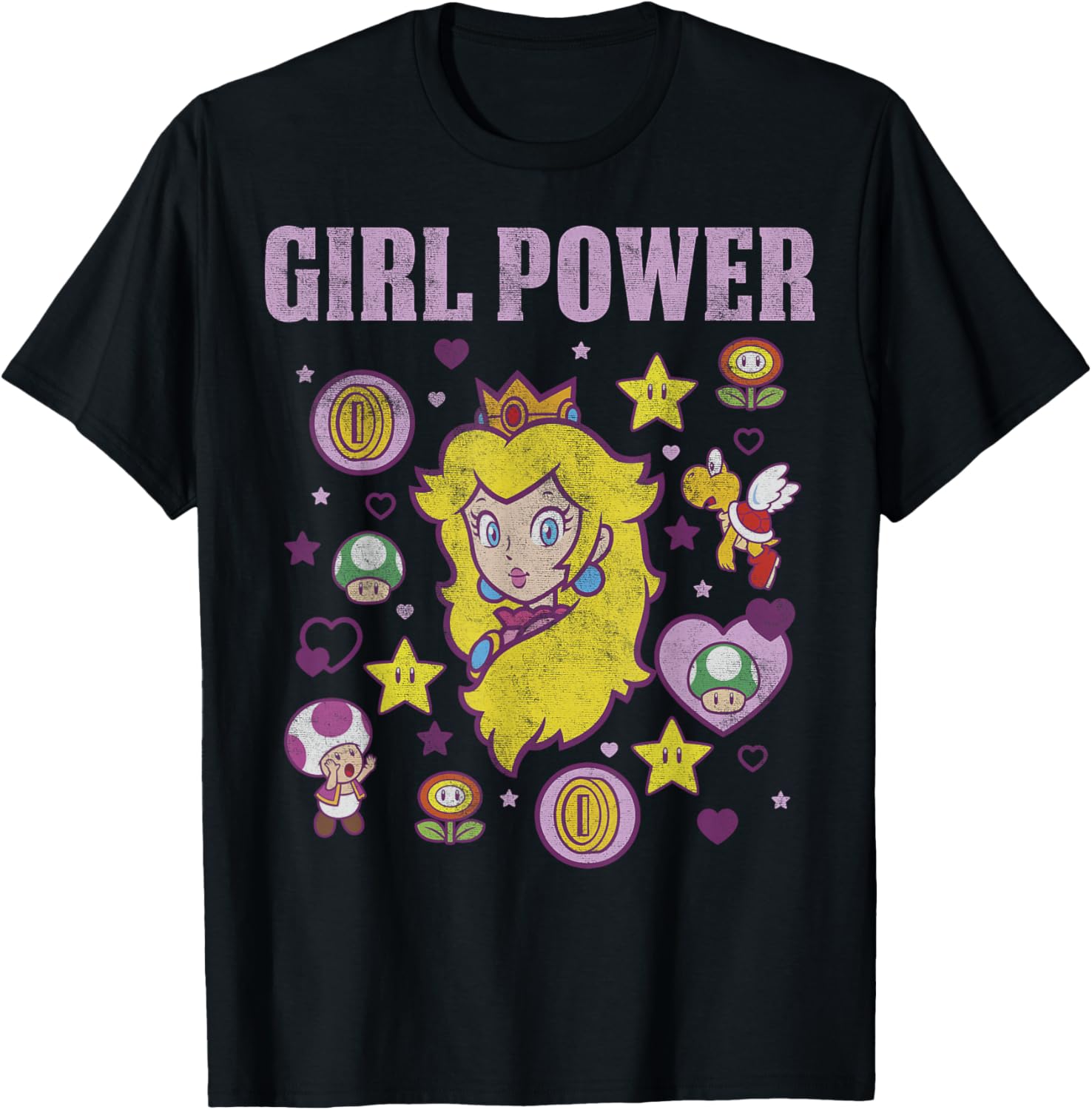 Nintendo Super Mario Peach Girl Power Icons Graphic T-Shirt for Women - 4