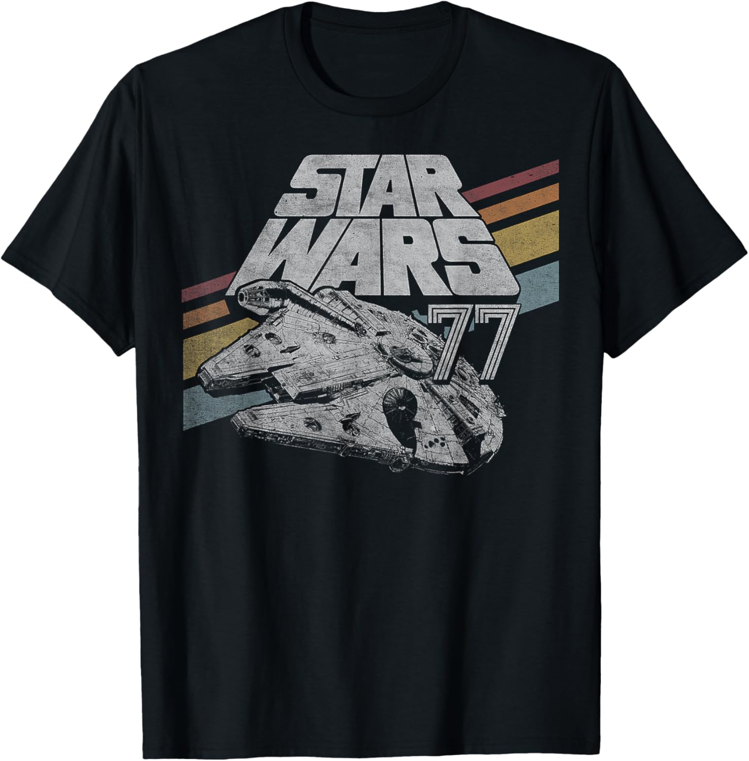 Retro Star Wars Millennium Falcon T-Shirt with Diagonal Stripes for Fans - 13