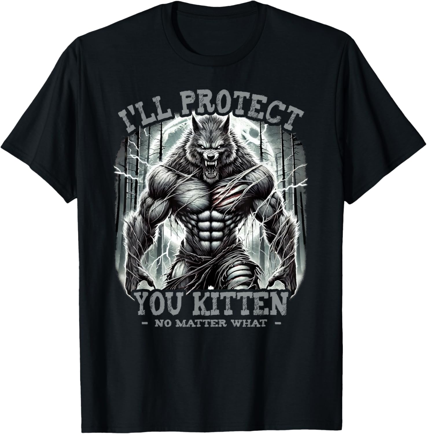 Funny Graphic Tee I'll Protect You Kitten Alpha Wolf T-Shirt for Pet Lovers - 6