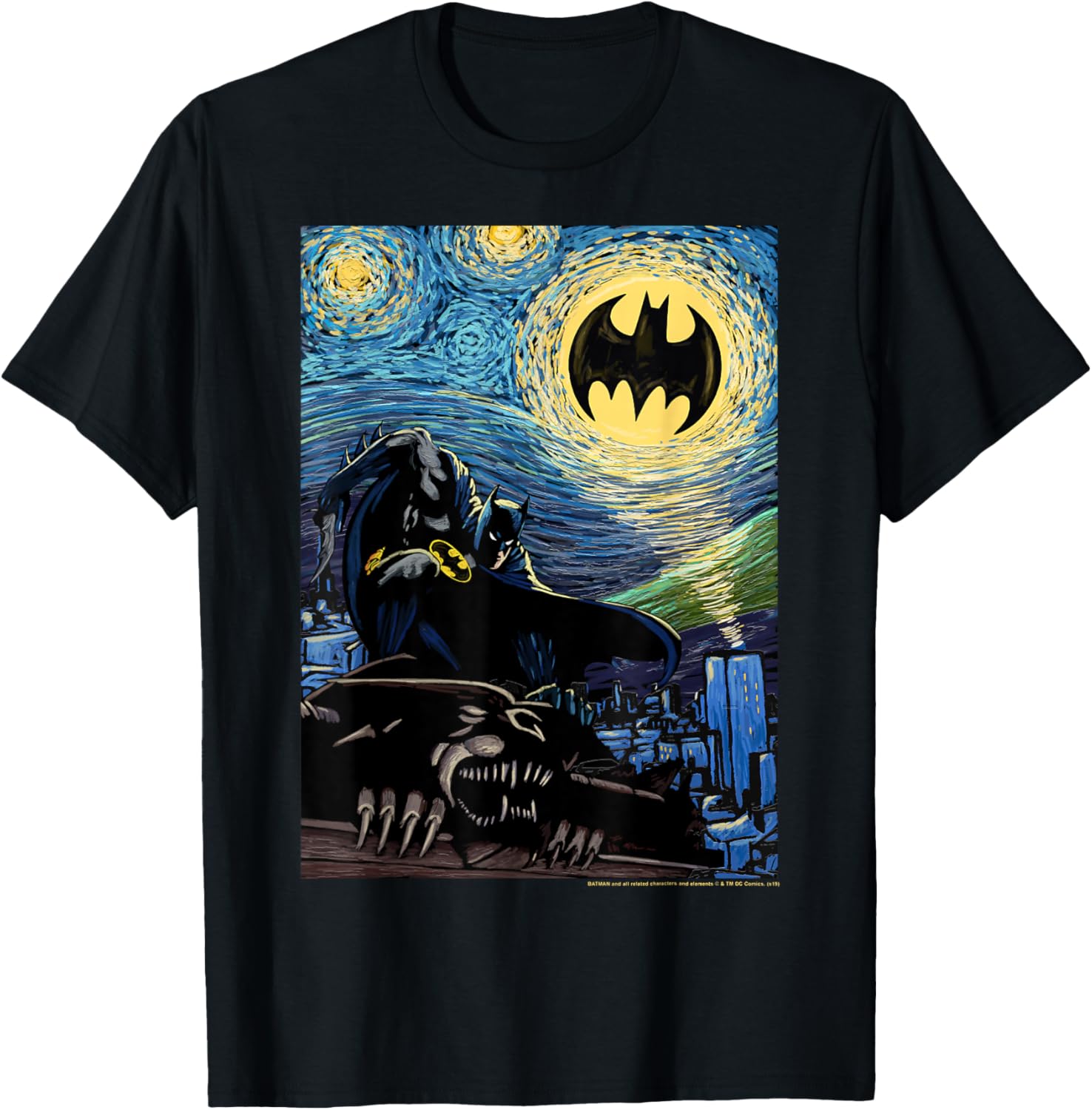 DC Comics Batman Starry Night Style Poster T-Shirt for Fans and Collectors - 4