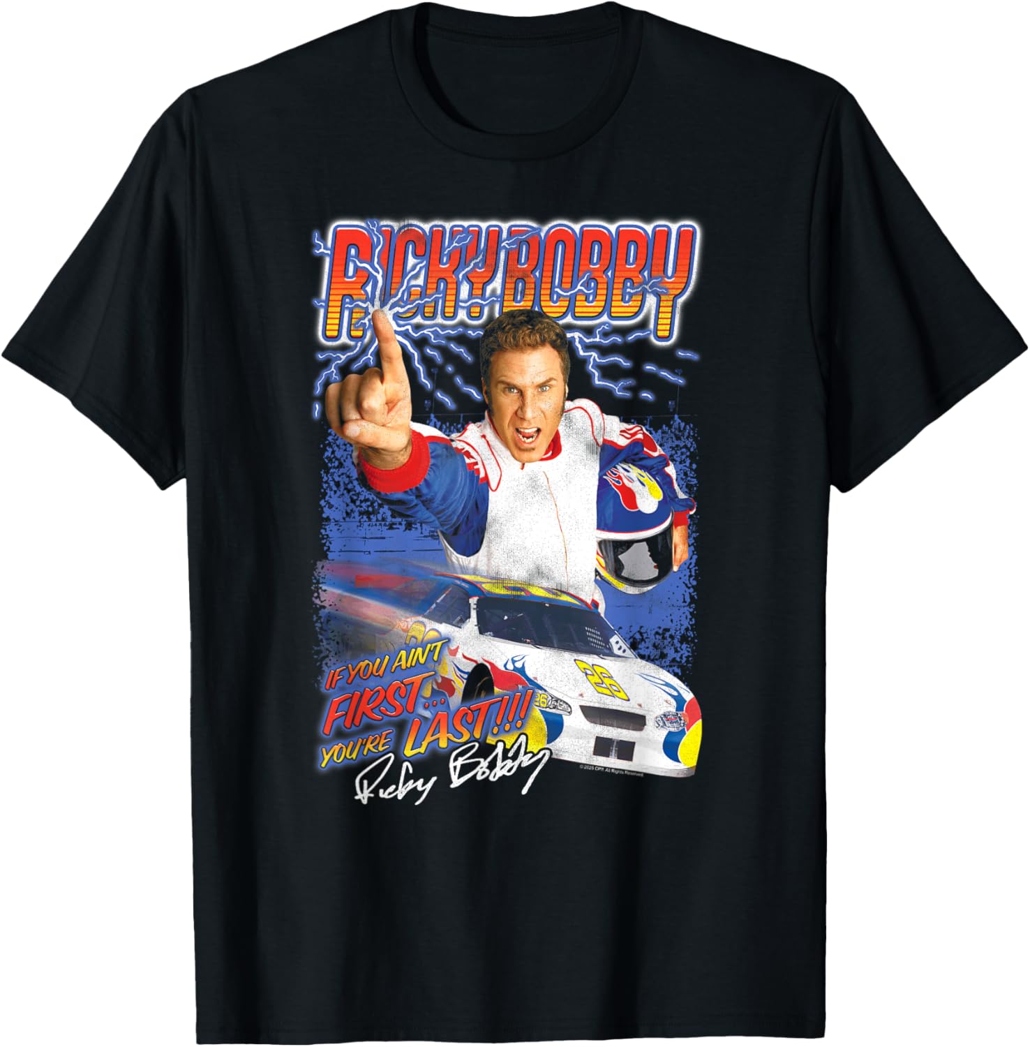 Talladega Nights Ricky Bobby Retro Lightning T-Shirt for Movie Fans - 1
