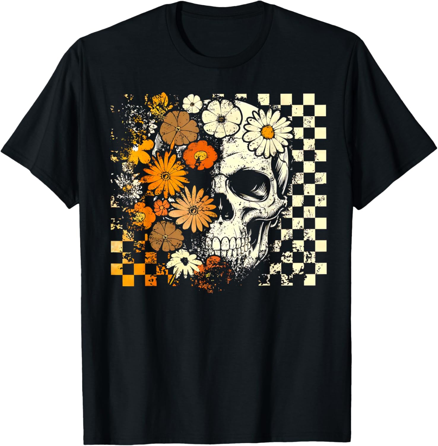 Boho Floral Skull Halloween T-Shirt for Girls and Women - Trendy Style - 8