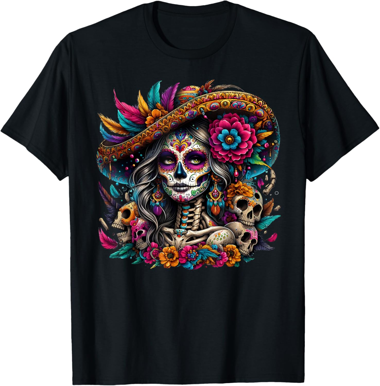 De Los Muertos Catrina Day of The Dead Sugar Skull Women’s T-Shirt - 1