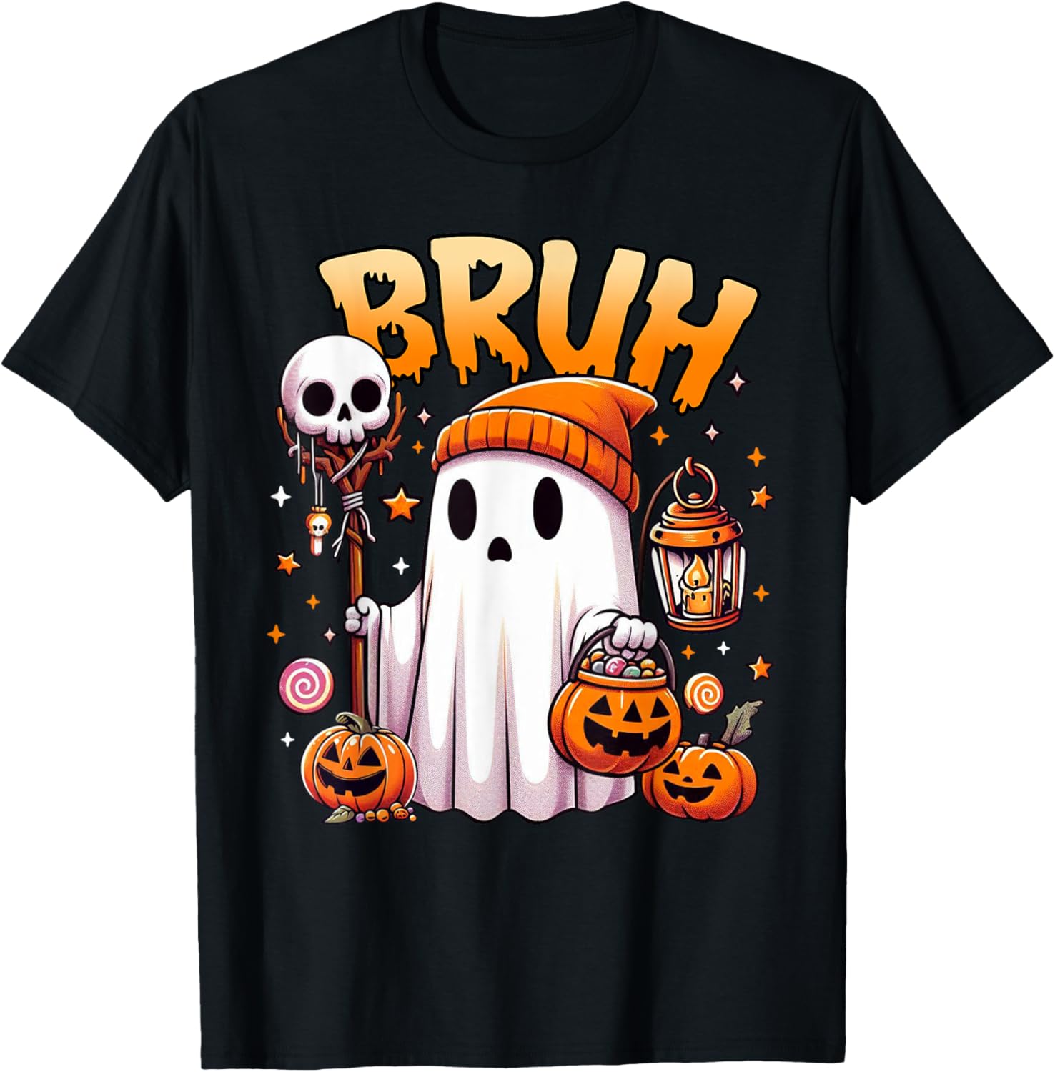 Cute Bruh Ghost Halloween Kids T-Shirt for Trick or Treat Fun - 1