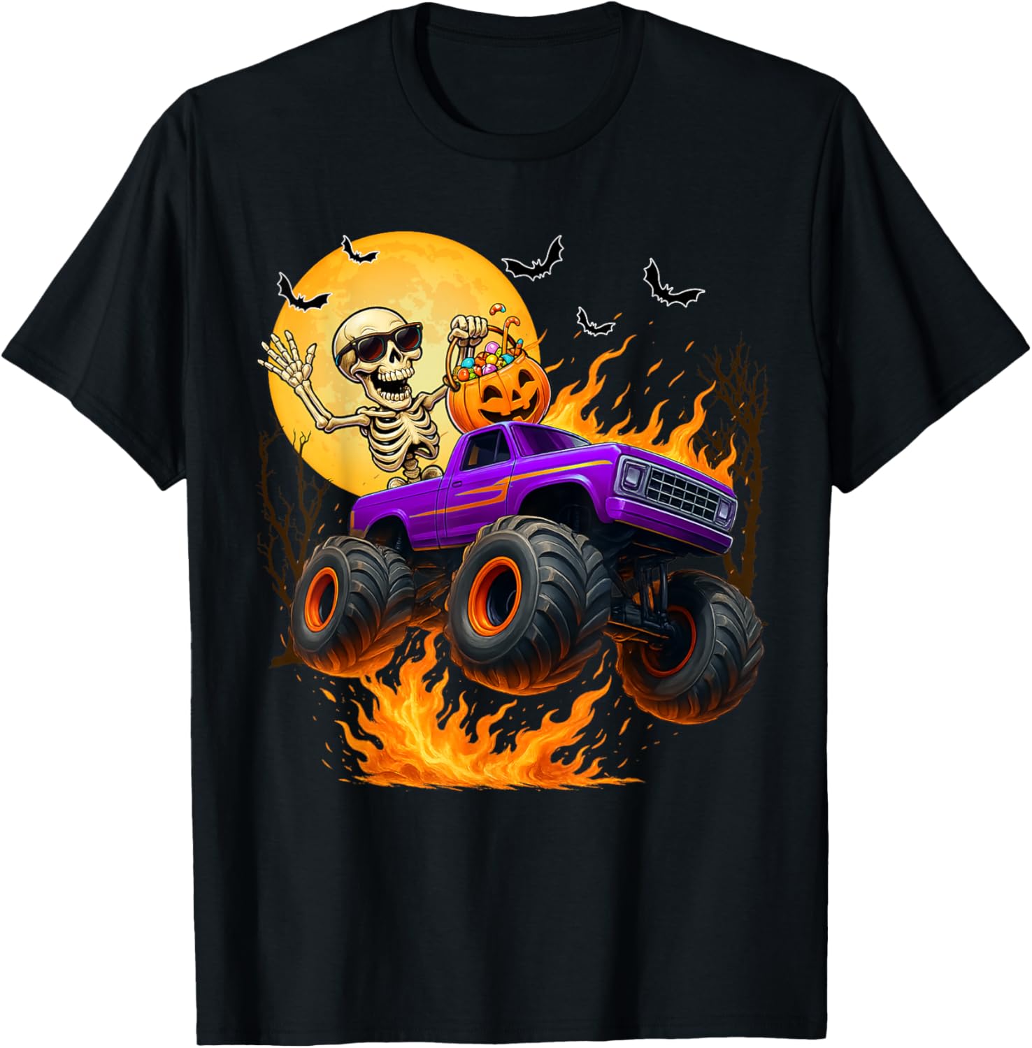 Spooky Skeleton Monster Truck Halloween T-Shirt for Boys Fun Outfit - 28
