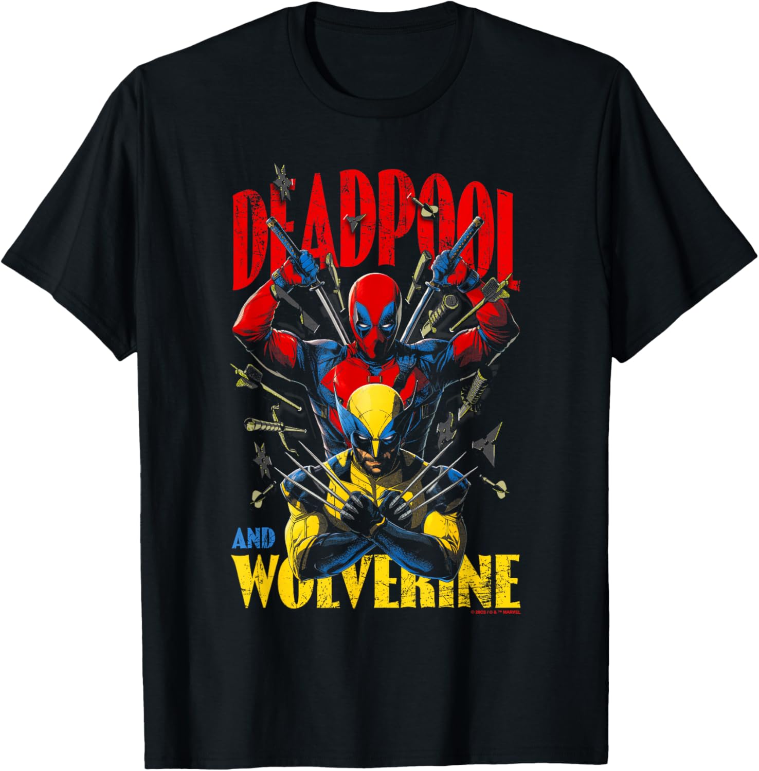 Deadpool and Wolverine Retro Big Poster T-Shirt for Marvel Fans - 1
