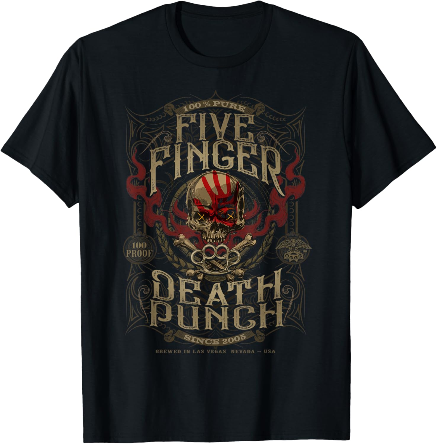 Five Finger Death Punch 100 Proof T-Shirt Unisex Black Small Size - 1