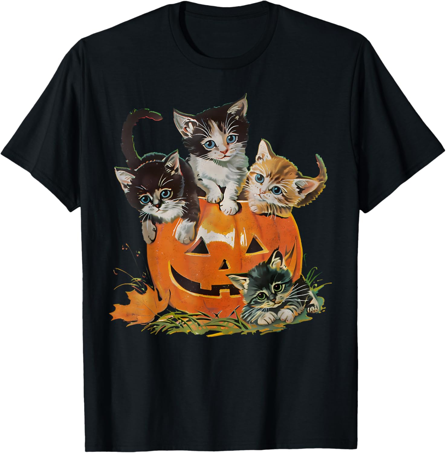 Vintage 90s Cat Pumpkin Halloween T-Shirt for Spooky Season Fun - 1