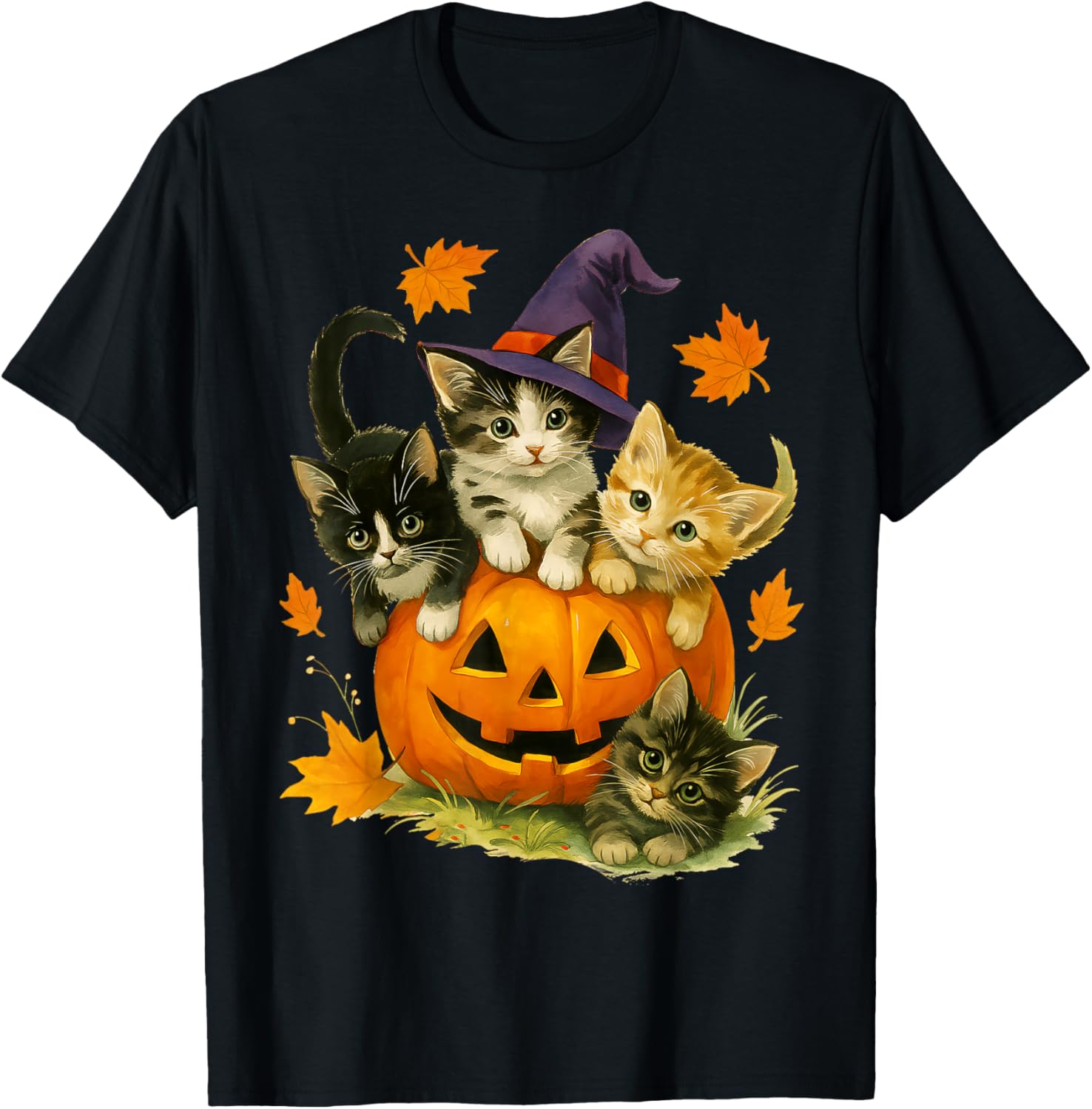 Cute Cat Pumpkin Halloween Vintage T-Shirt for Spooky Season Fun - 10