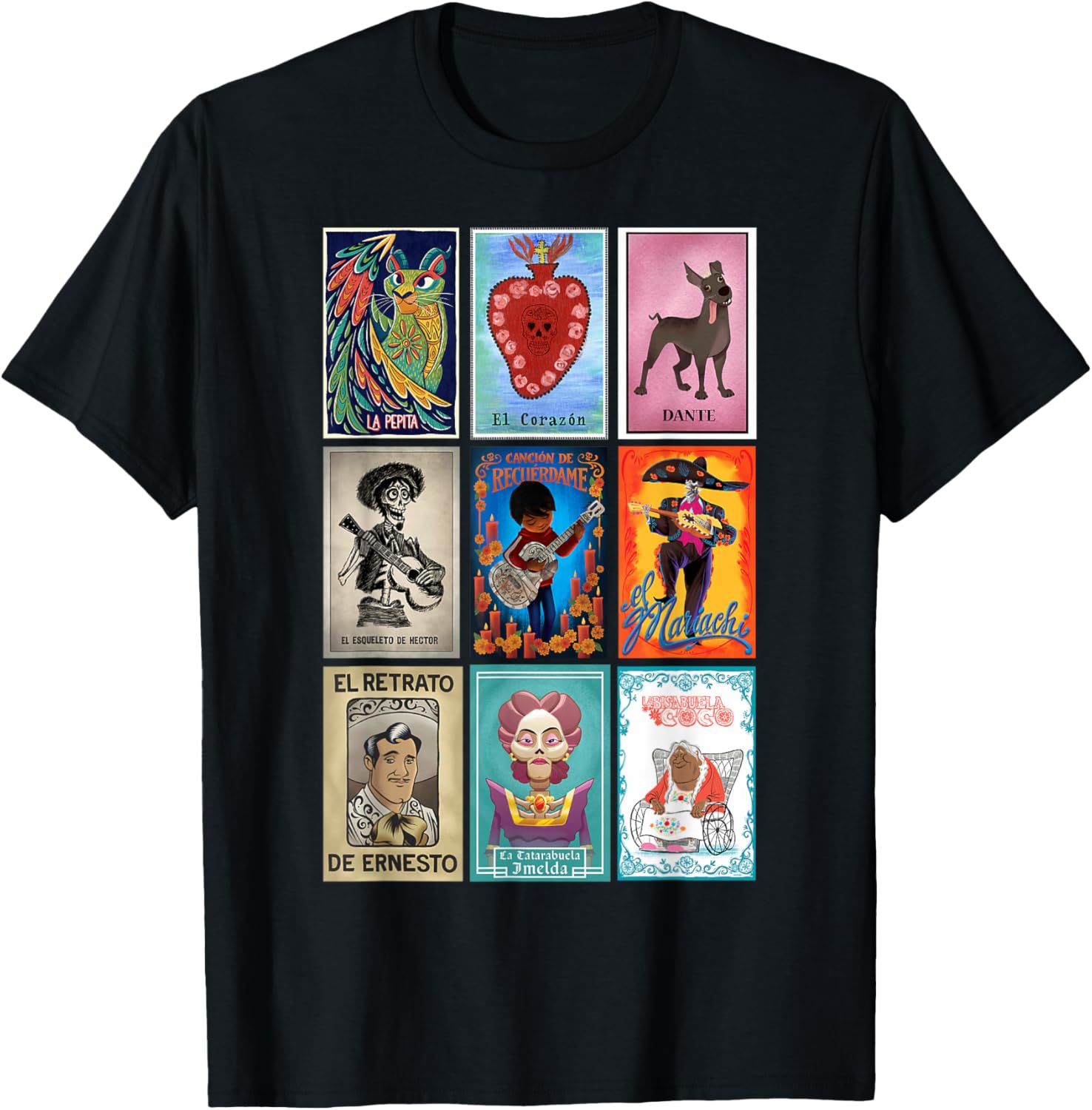 Disney Pixar Coco Vintage Loteria Cards T-Shirt for Fun and Style - 4