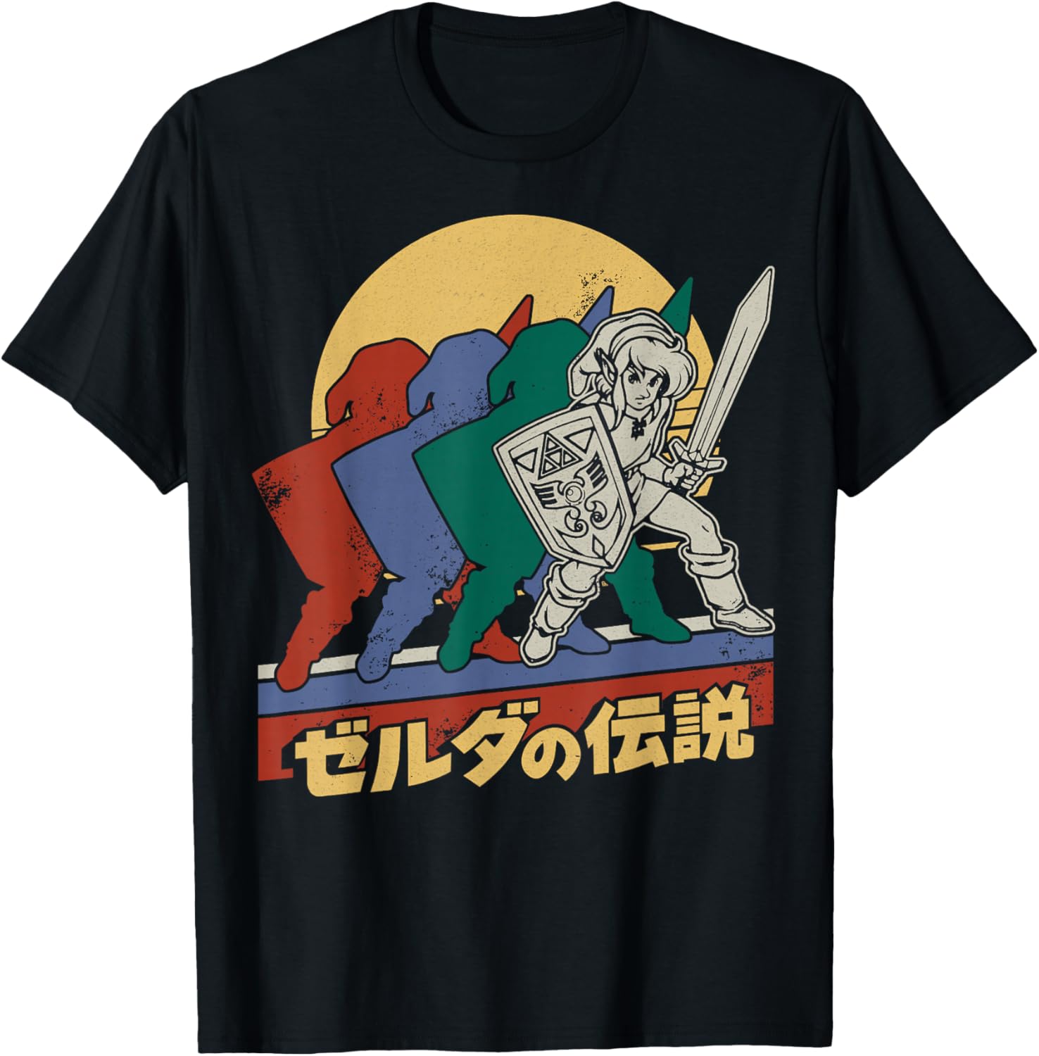 The Legend Of Zelda Retro Link Kanji Portrait Black T-Shirt for Men - 3