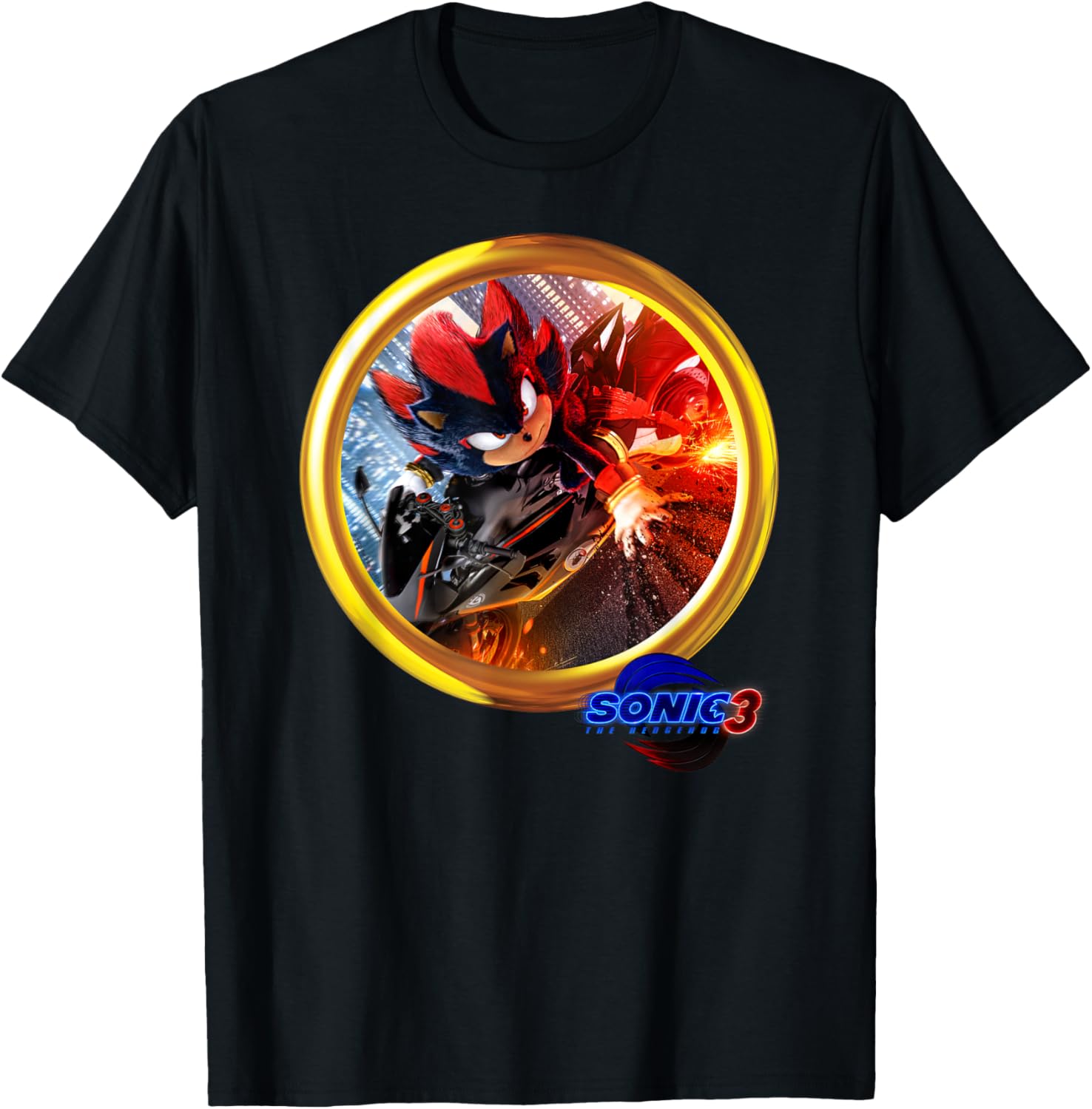 Sonic the Hedgehog 3 Shadow Motorcycle T-Shirt for Fans and Gamers - 4
