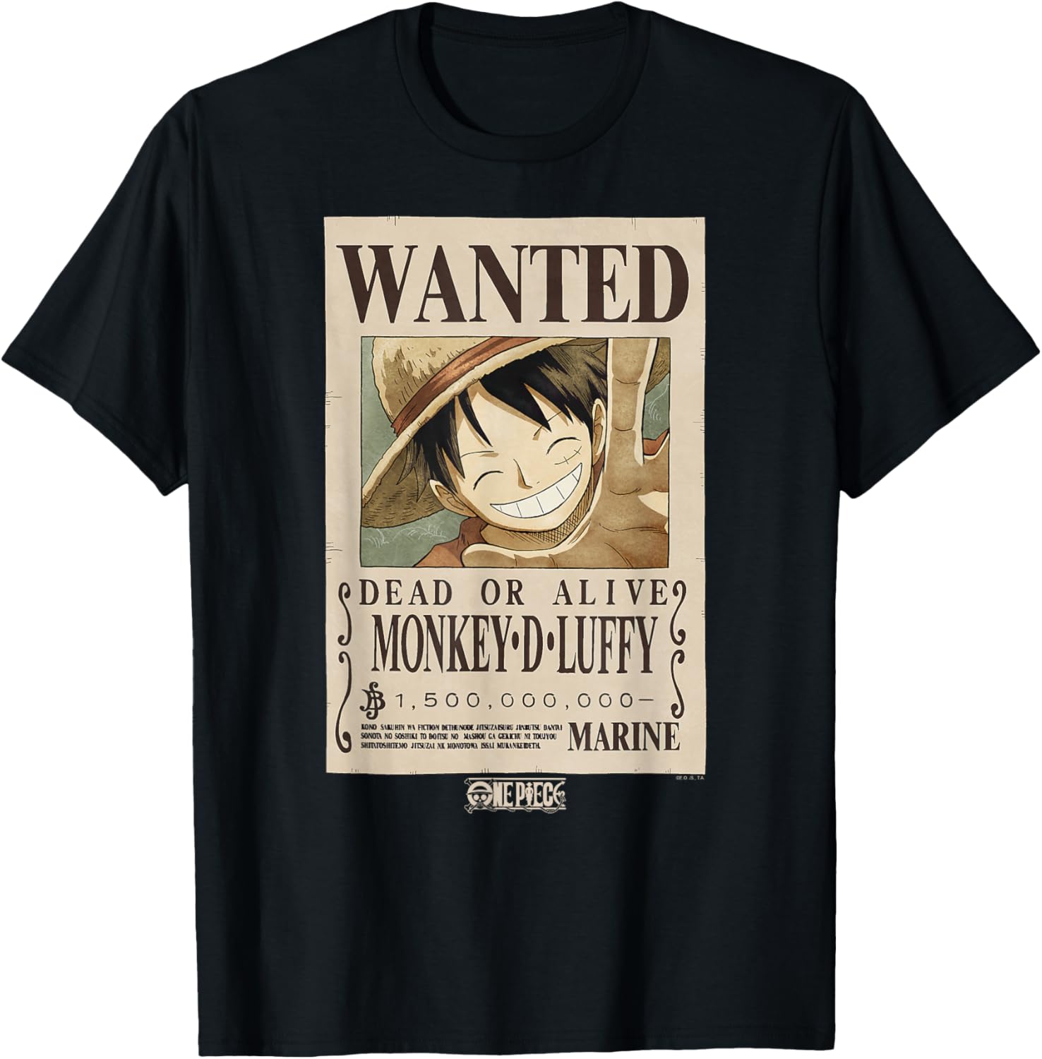 One Piece Monkey D. Luffy Wanted Poster T-Shirt for Anime Fans - 1