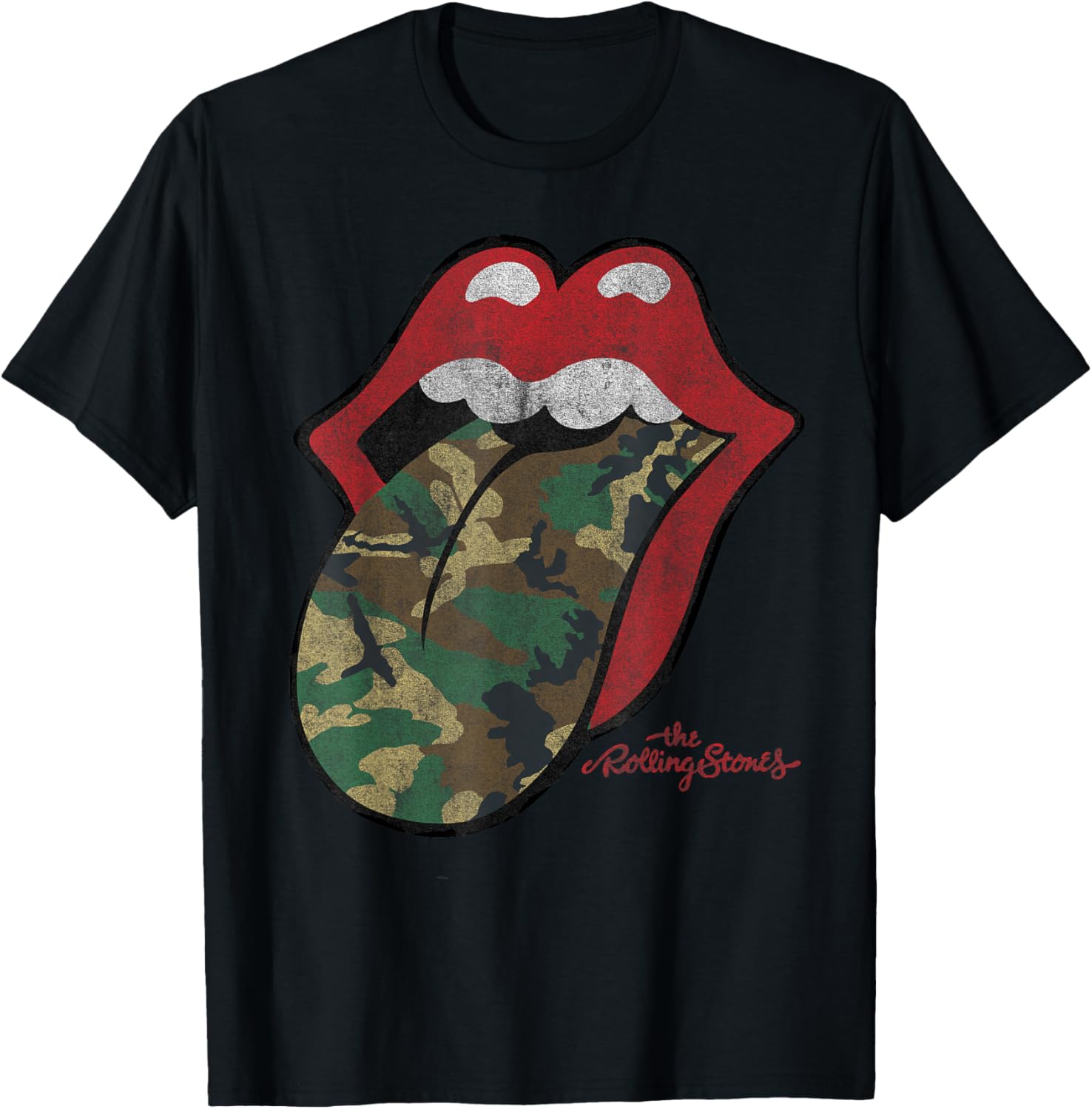 Official Rolling Stones Distressed Camo Tongue T-Shirt for Fans - 2