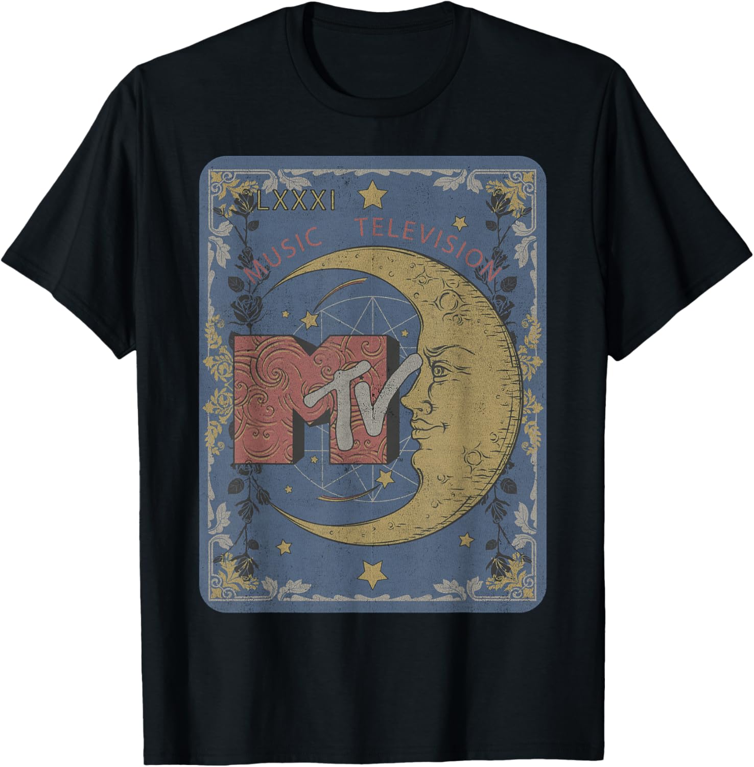 MTV Music Television Tarot Card T-Shirt with Crescent Moon Design - 11