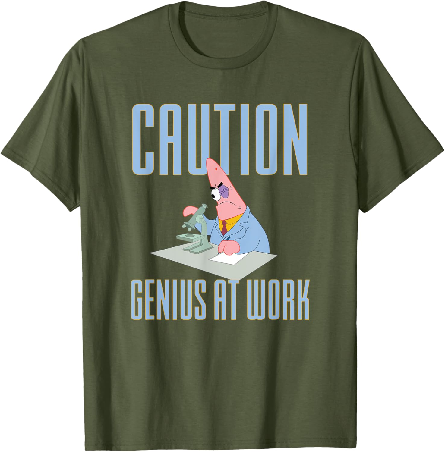 Mademark SpongeBob Patrick Star Caution Genius at Work T-Shirt for Fans - 8